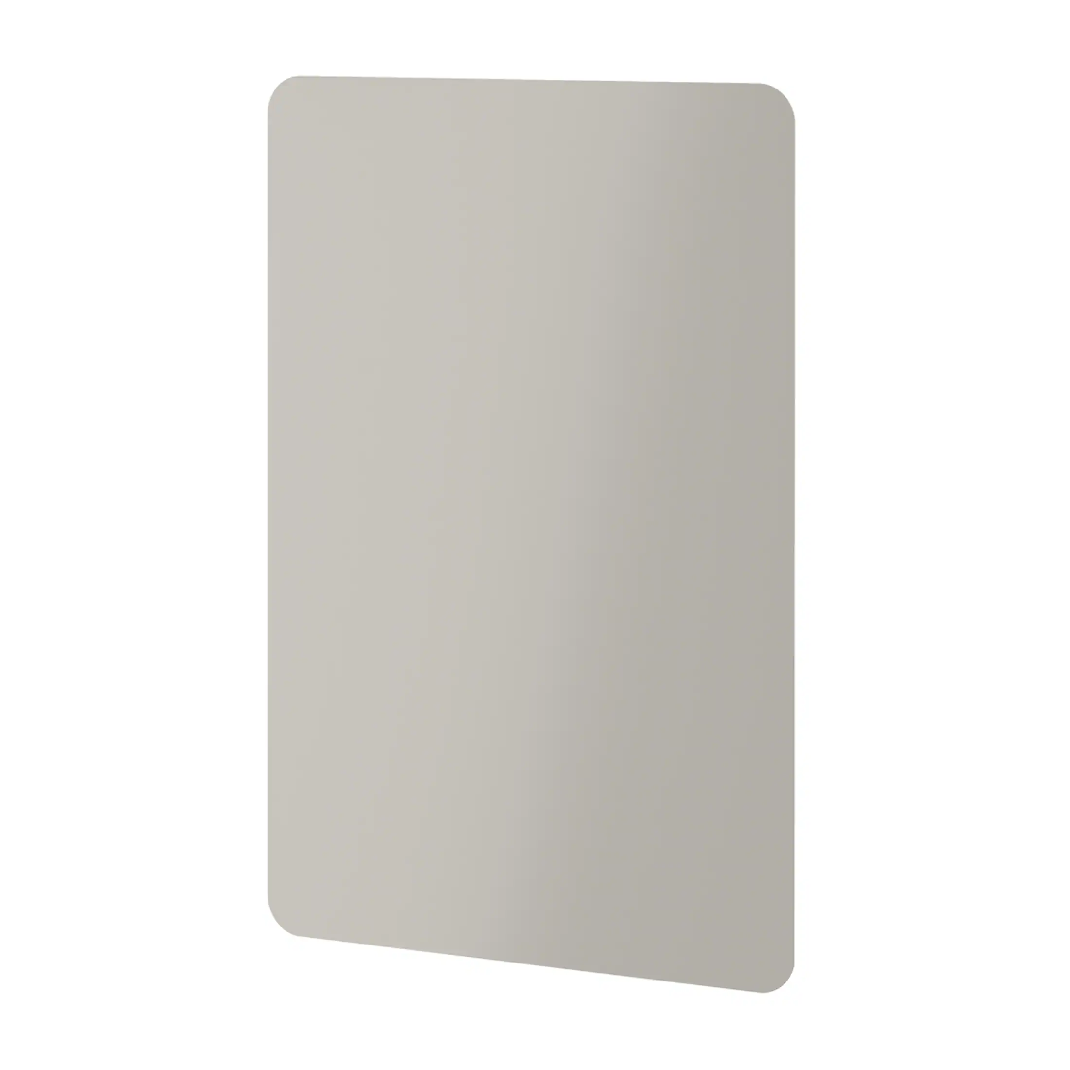 Sleek modern bathroom mirror with rounded edges, ideal for contemporary wet room designs and bathroom renovations. Perfect for enhancing light and space in any bathroom setting.