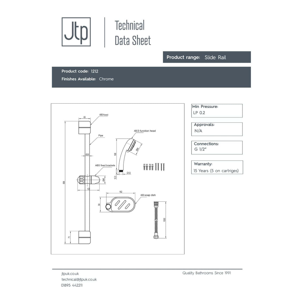 High-quality bathroom slide rail with chrome finish, adjustable ABS function head, and fitting accessories, ideal for modern shower installations and bathroom upgrades.