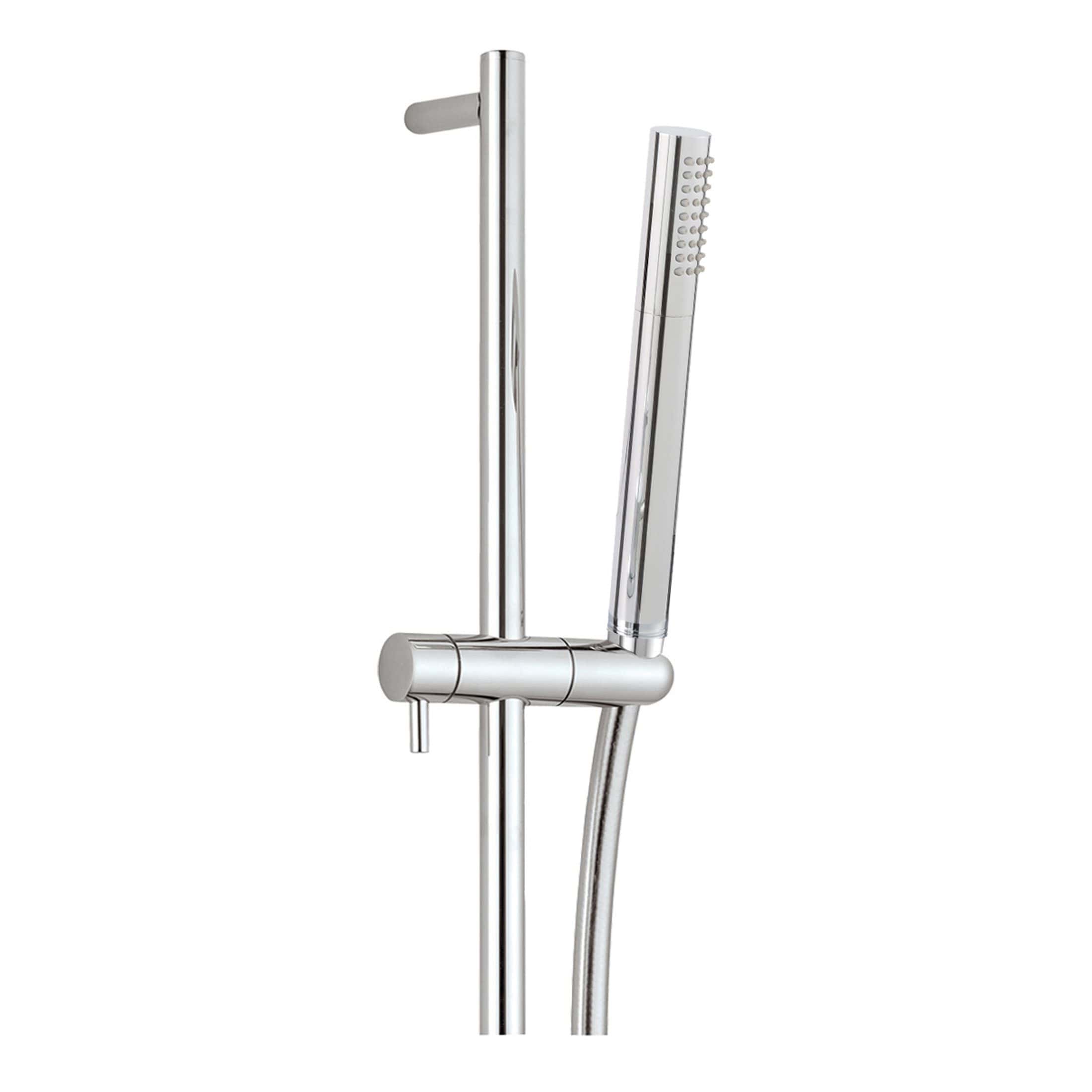 Shower head and handheld shower fixture in modern chrome finish, ideal for luxurious bathroom upgrades or replacing existing shower components, available at Bubly Bathrooms UK.