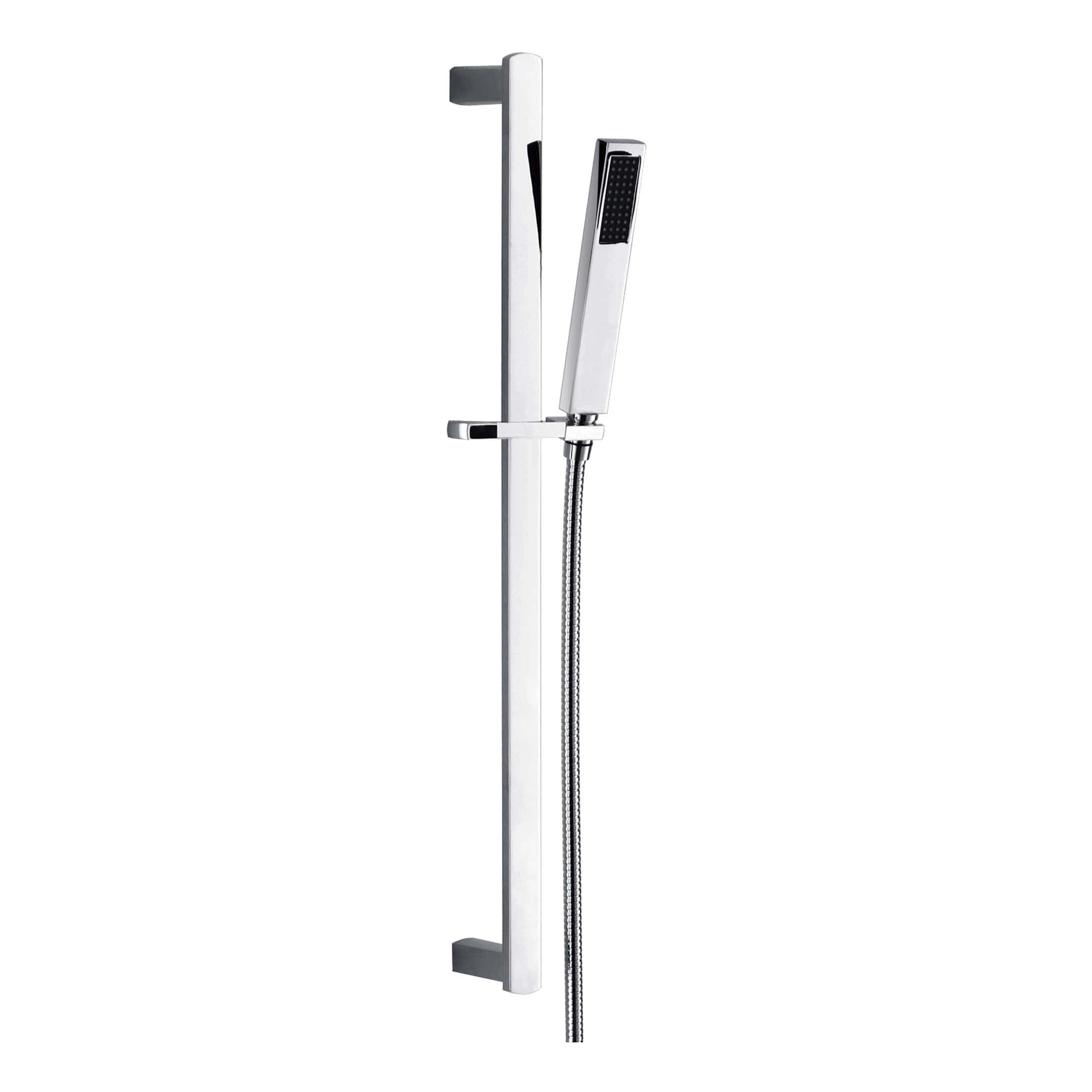 Modern chrome bathroom shower panel with adjustable handheld shower head and sleek design, ideal for luxurious bathroom upgrades.