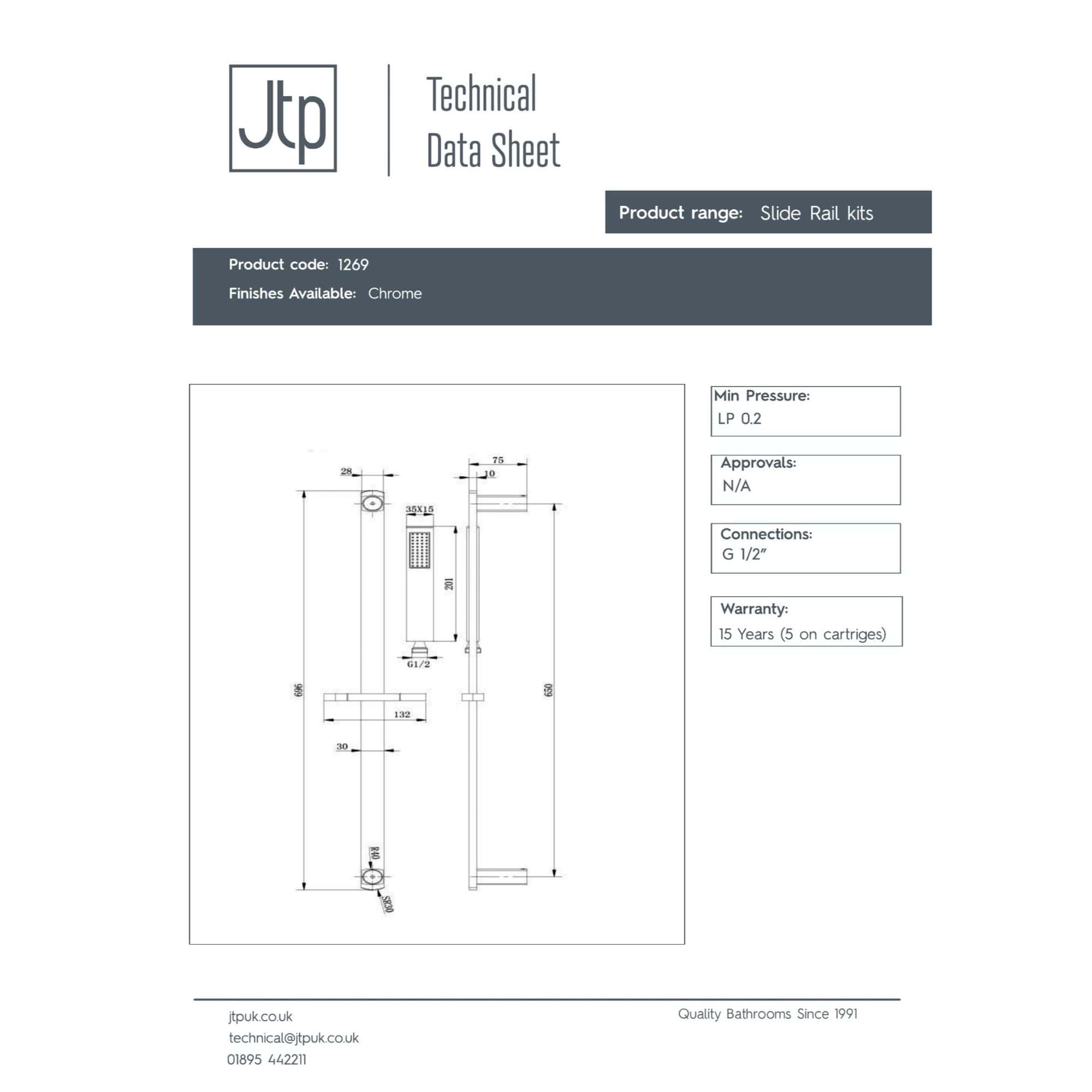 4. Modern Bubly Bathrooms shower system with chrome finish, featuring a sleek design and technical specifications for high-performance bathroom upgrades.
