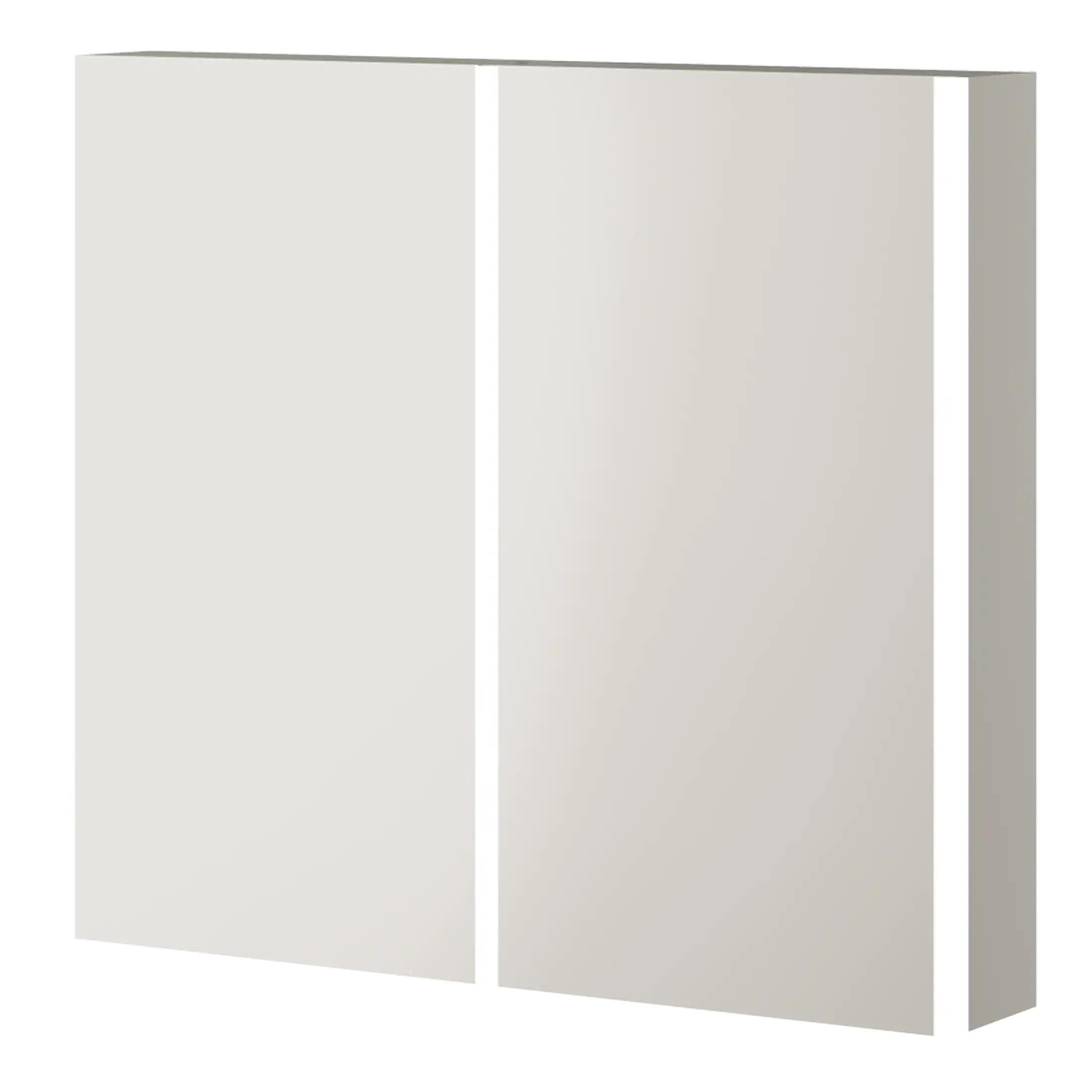 Sleek white bathroom mirror with three panels, modern minimalist design, ideal for contemporary bathrooms, enhances space and light.