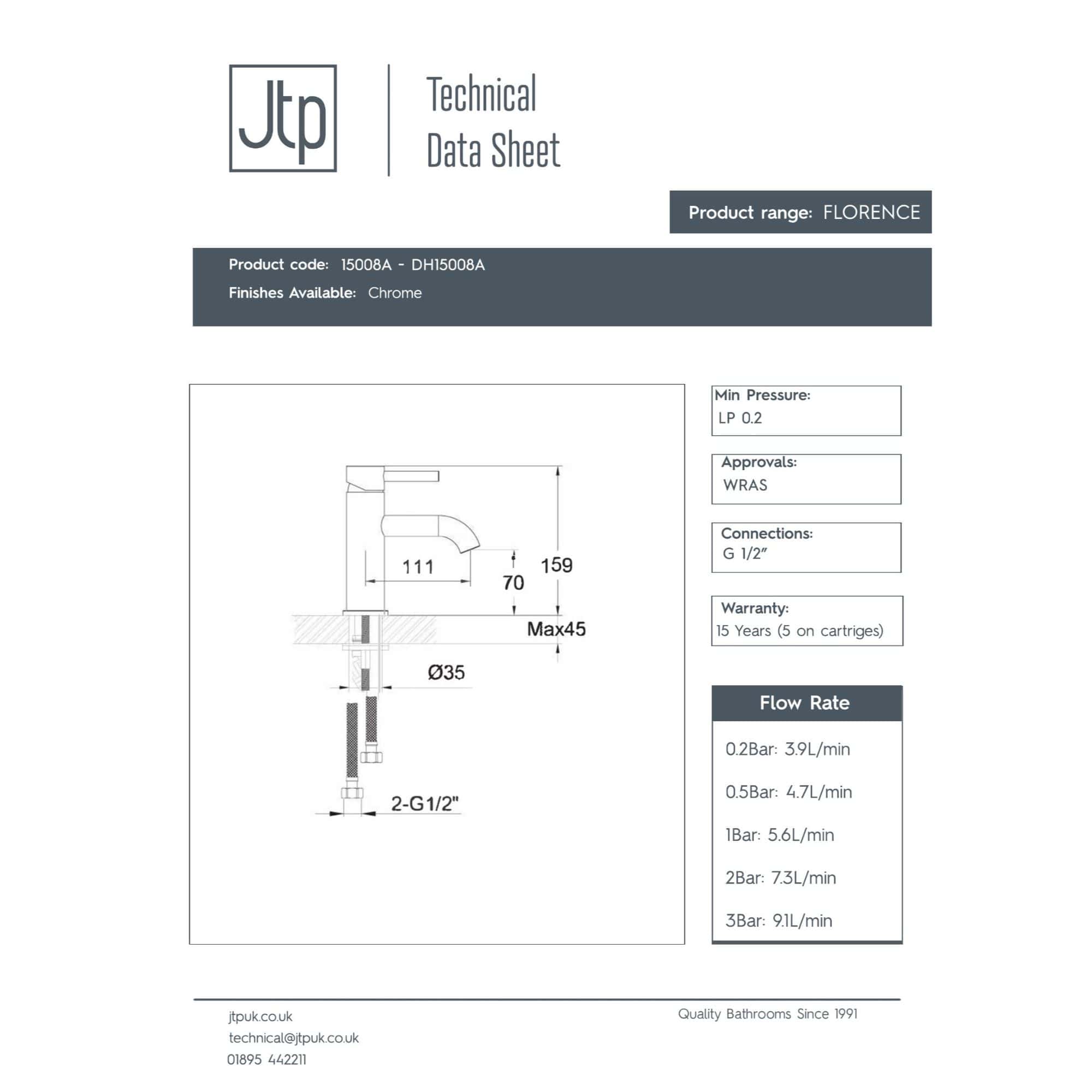Futuristic bathroom faucet with chrome finish, designed for modern bathroom sink installations, featuring detailed technical specifications and measurements for precise fitting.