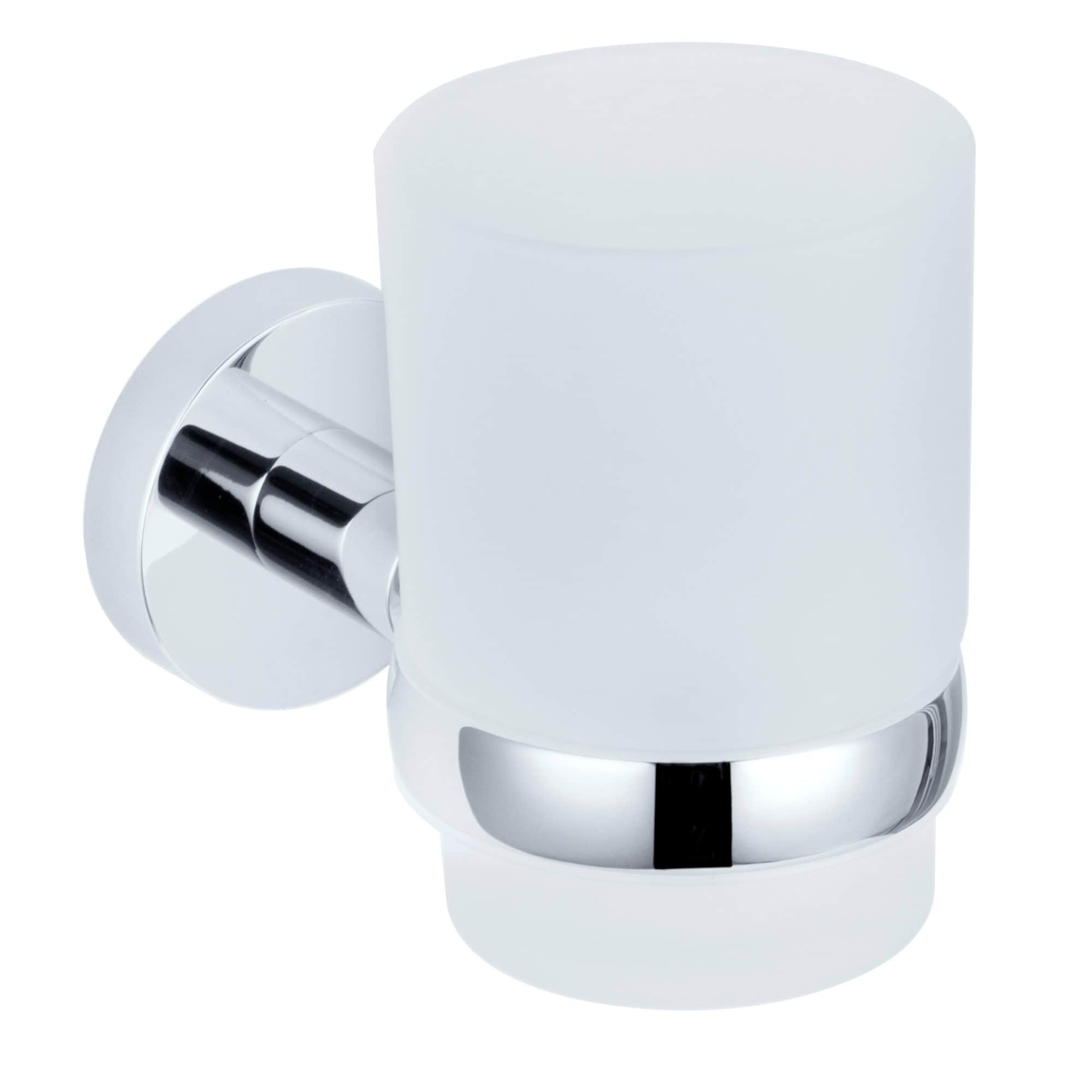 Polished chrome toilet paper holder with white ceramic roller for modern bathroom decor.