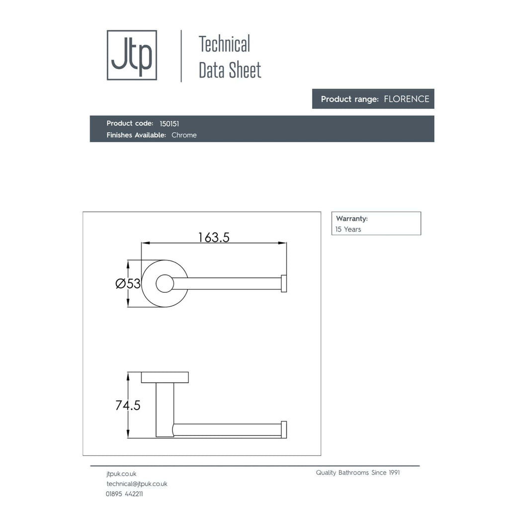 Sleek chrome bathroom towel holder with modern design, 163.5mm length and 53mm diameter, ideal for contemporary bathrooms.