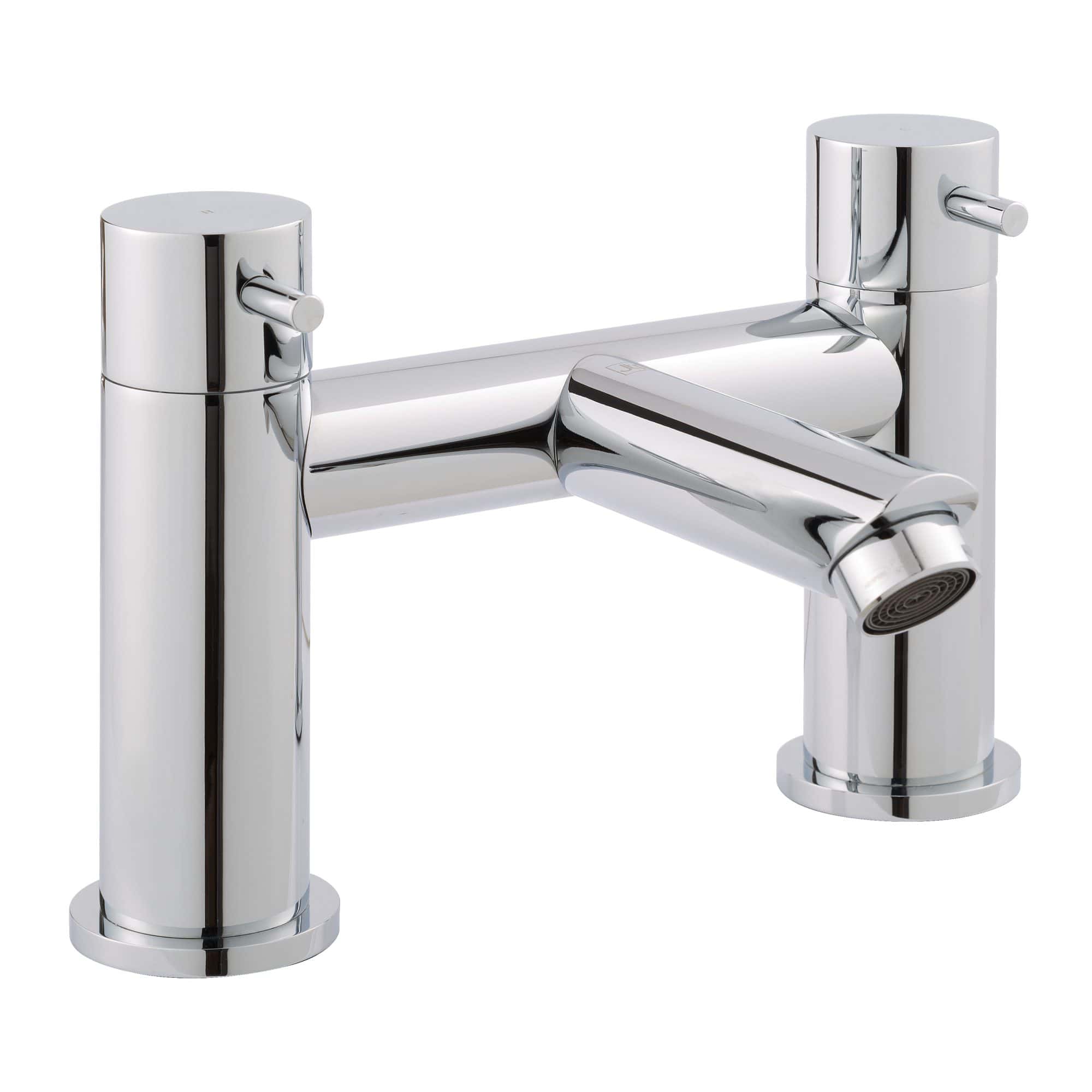 Chrome bathroom sink tap with dual handles, modern minimalist design, suitable for contemporary bathrooms. Perfect for installing in upscale bathroom setups.