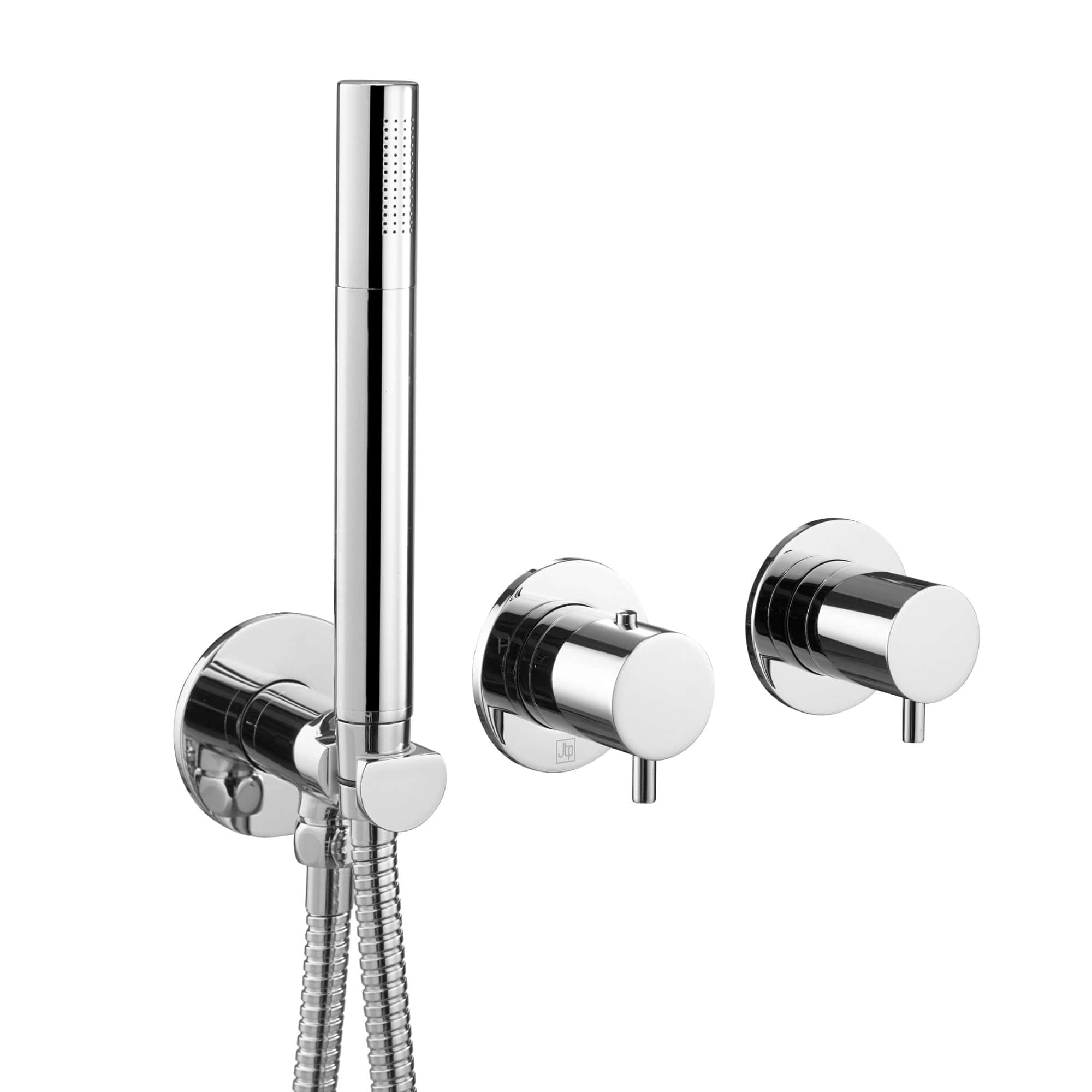 Sleek modern chrome bathroom shower mixer set with handheld adjustable shower head and wall-mounted controls, perfect for contemporary Bubly bathrooms and stylish wet room installations.