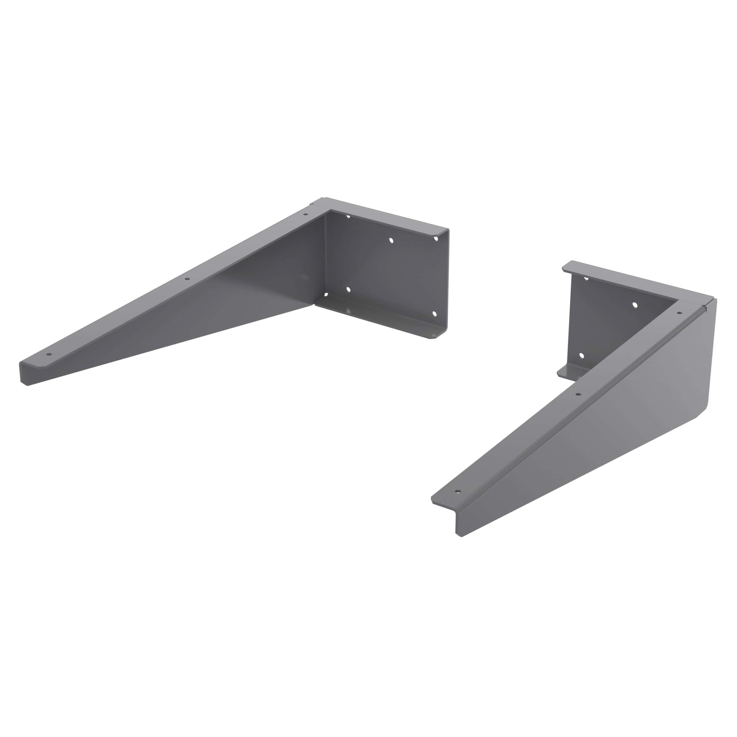 Flexible wall brackets for bathroom installation, durable grey steel construction, ideal for supporting cabinets and fixtures, easy to install and secure.