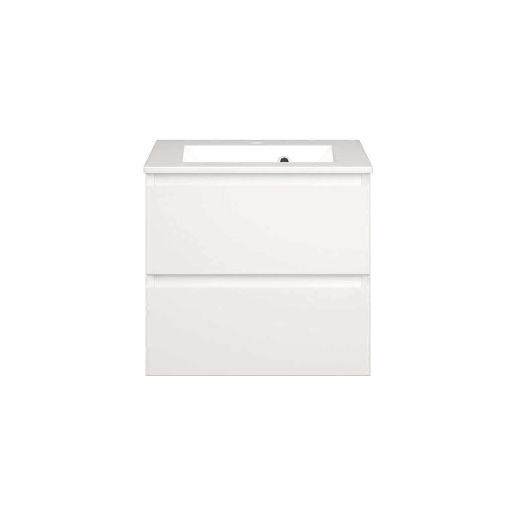 Sleek white bathroom vanity unit with integrated sink, modern storage drawers, minimalistic design, ideal for contemporary bathrooms, durable finish, space-saving solution from Bubly Bathrooms.