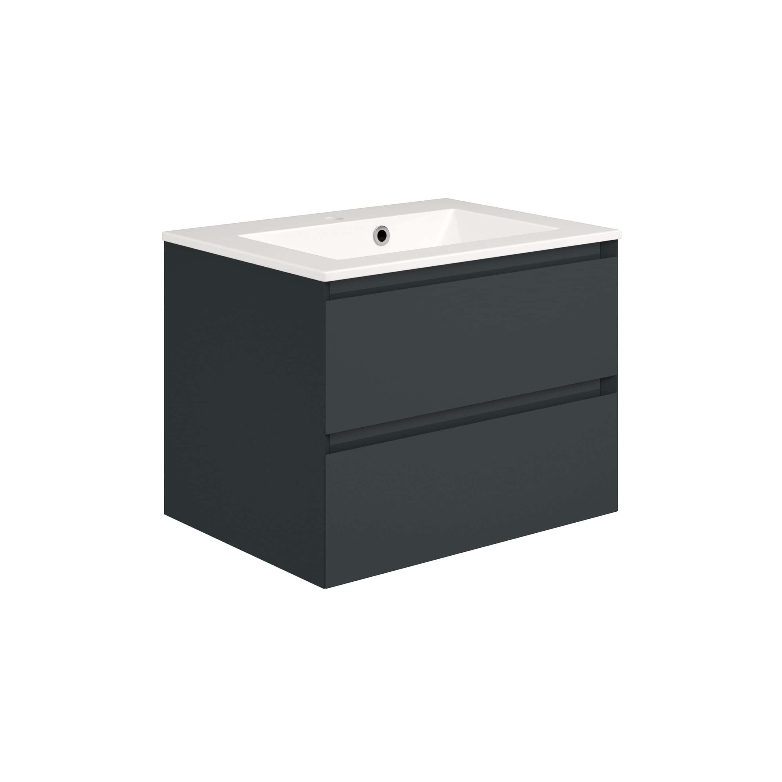 Sleek modern black bathroom vanity with integrated basin for contemporary bathroom design and efficient space utilisation. Perfect for stylish and functional bathroom renovations.