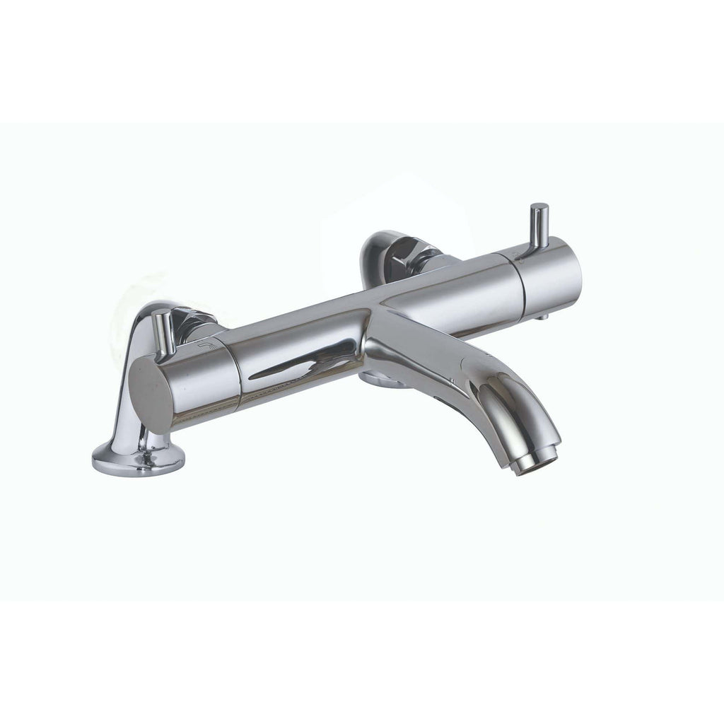 Chrome kitchen tap with dual handles, modern bathroom faucet, polished silver finish, high-quality plumbing fixture, Bubly Bathrooms design for contemporary kitchens and bathrooms.