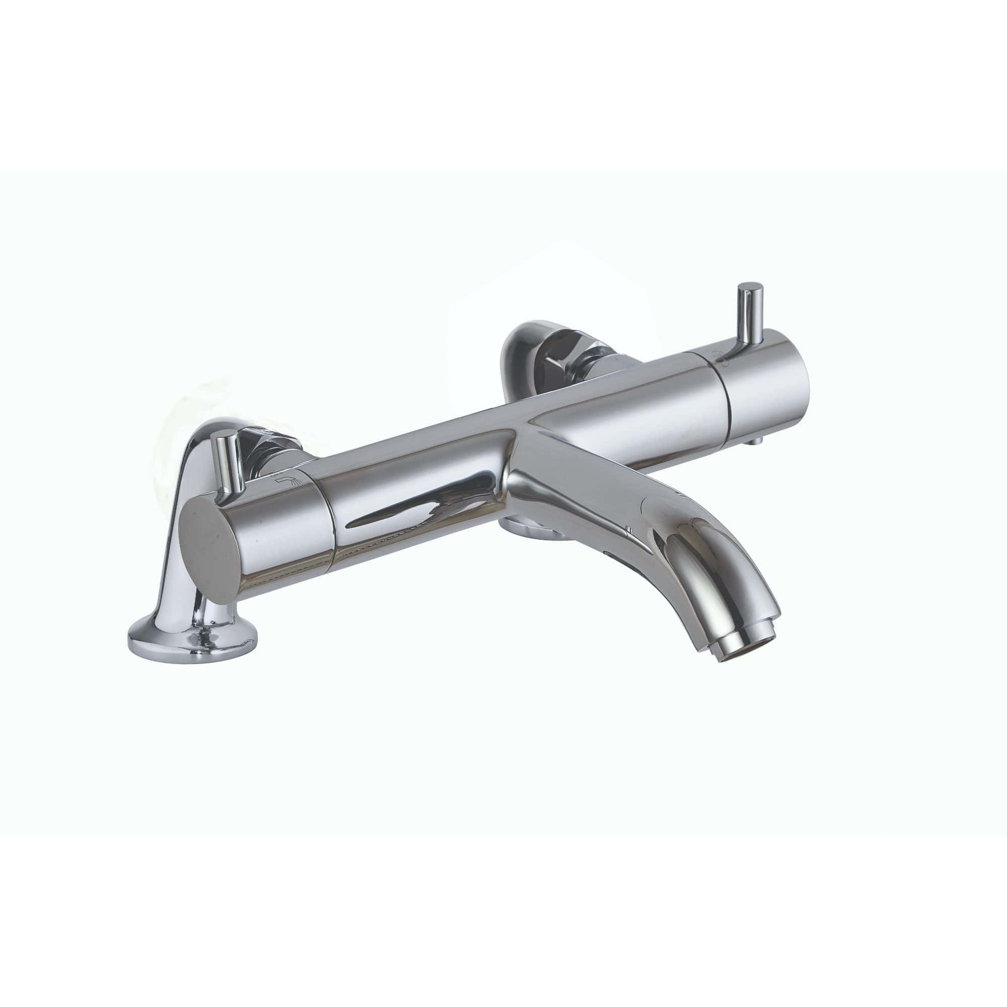 Chrome kitchen tap with dual handles, modern bathroom faucet, polished silver finish, high-quality plumbing fixture, Bubly Bathrooms design for contemporary kitchens and bathrooms.