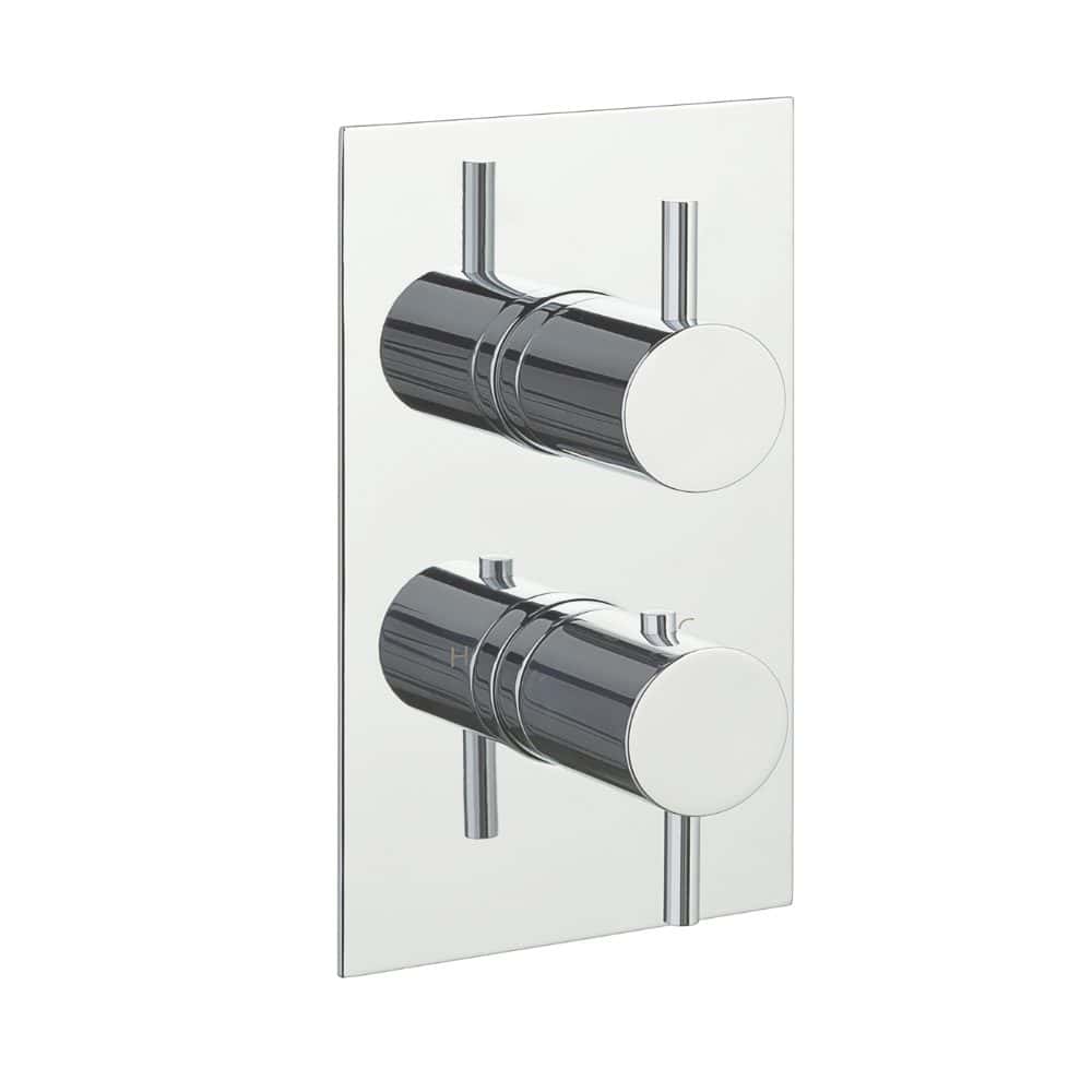 Sleek chrome shower valve controls on a modern bathroom fixture, ideal for high-quality Bubly Bathrooms bathroom renovation projects focusing on contemporary design and plumbing hardware.