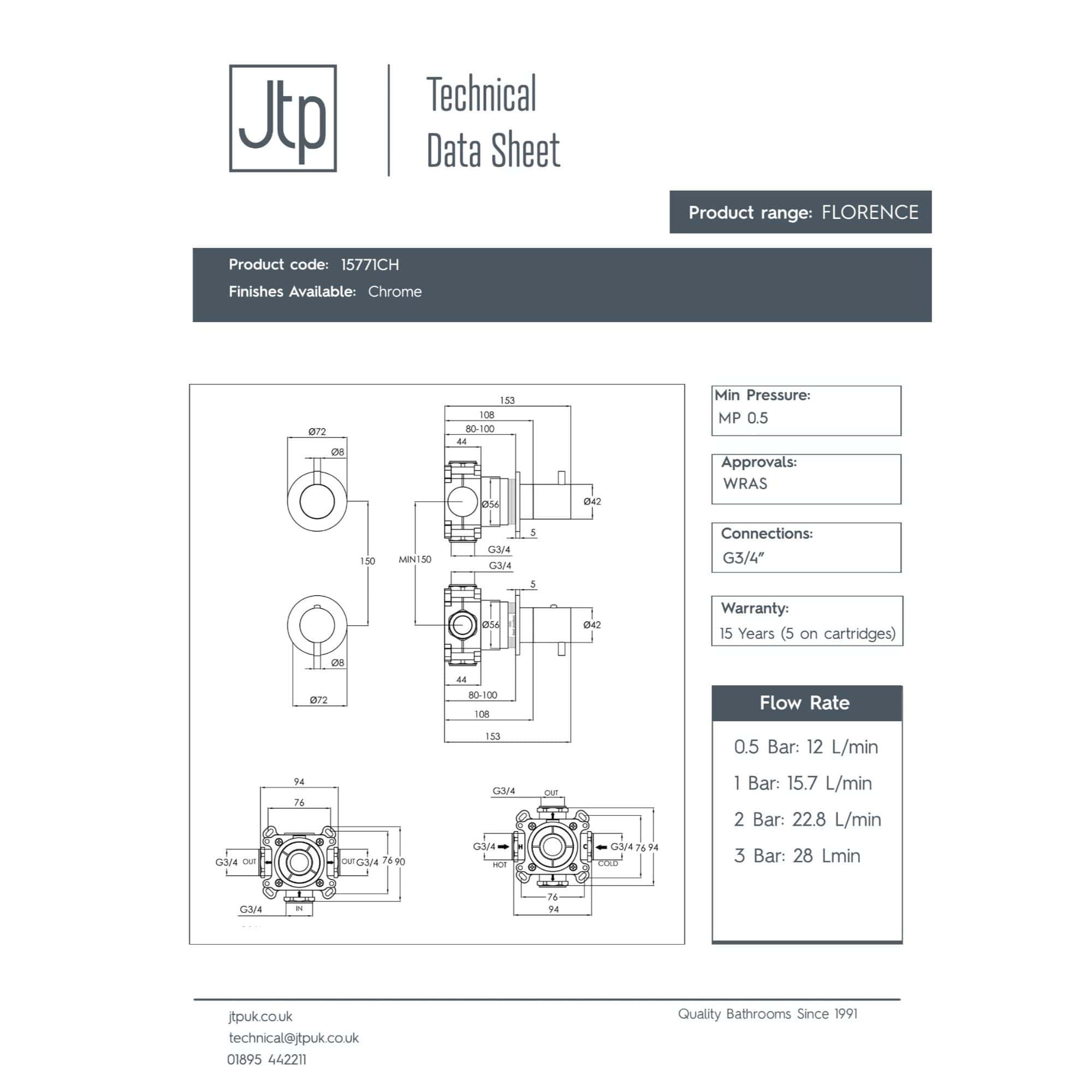Premium Bubly Bathrooms bathroom mixer tap with chrome finish, featuring detailed technical specifications for modern and stylish bathroom design.