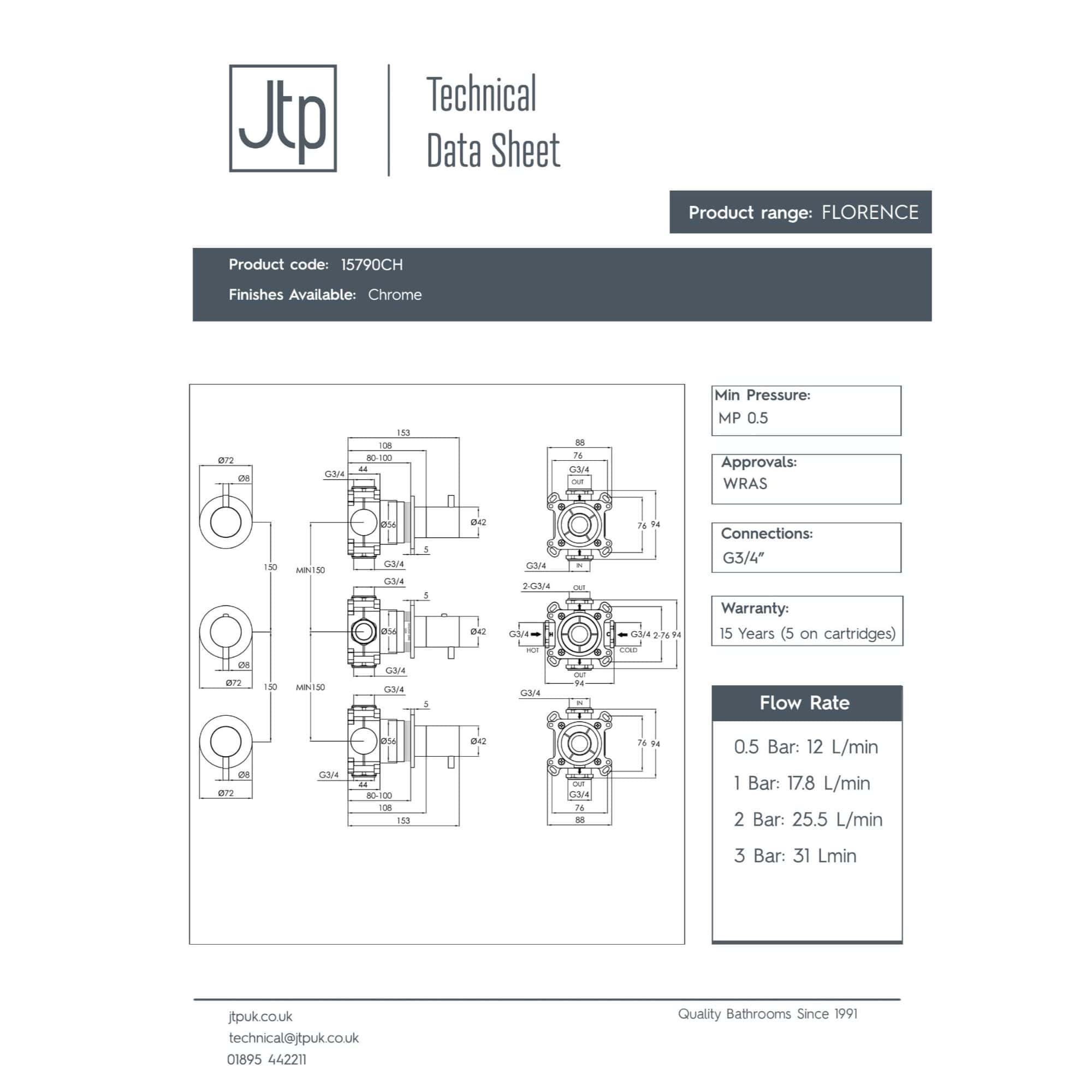 '- High-quality bathroom tap with G3/4 connection, chrome finish, and detailed technical specifications for durable and stylish bathroom use.