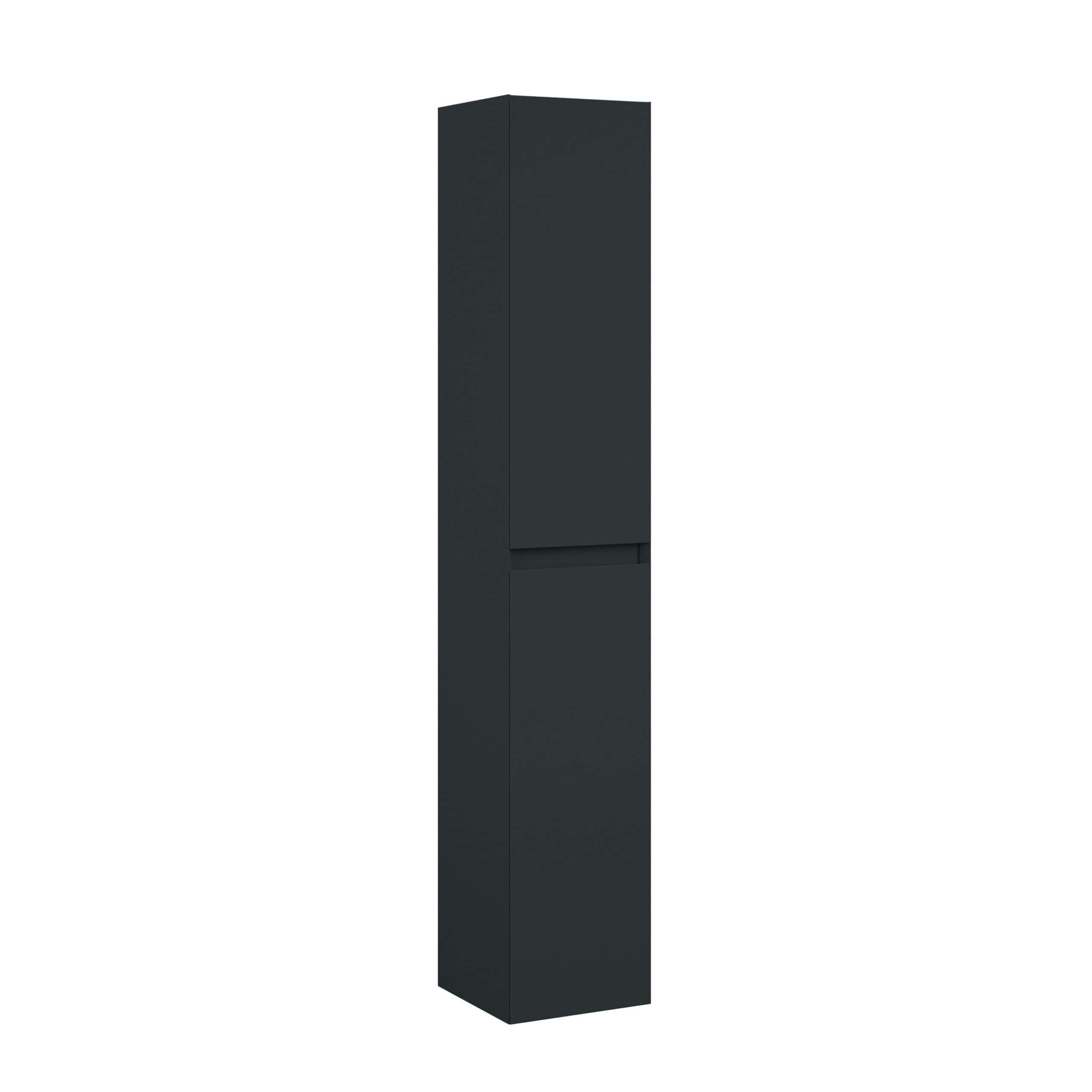 Sleek black bathroom storage cabinet with modern minimalist design, ideal for organising toiletries and accessories in contemporary bathrooms.