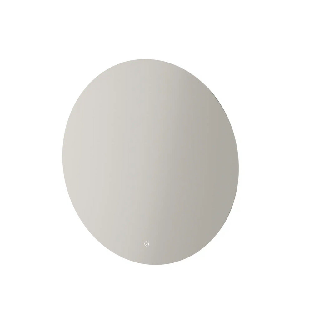 Smooth, minimalist oval mirror with a sleek silver frame, designed for modern bathrooms to enhance space and light, adding contemporary elegance to bathroom decor.