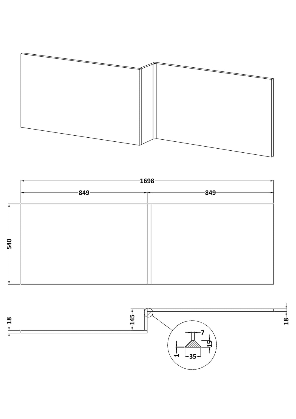 Precision bathroom cabinet technical drawing with dimensions for custom Bubly Bathrooms projects. Ideal for bespoke bathroom furniture design, installation, and renovation planning.