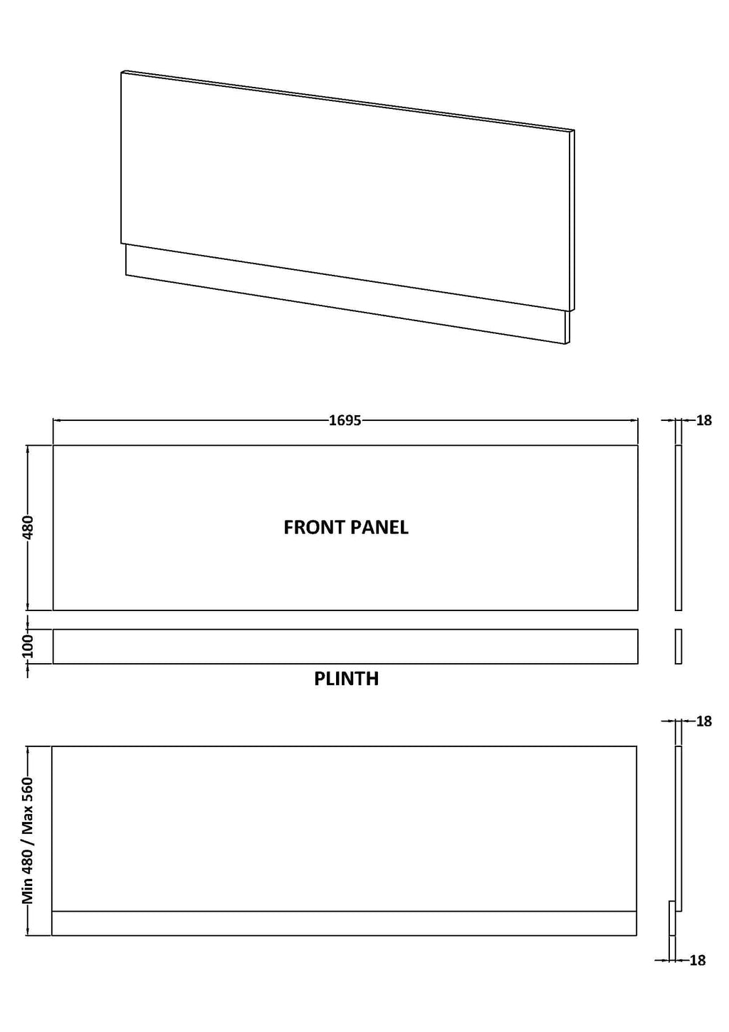 Stylish bathroom panel with precise dimensions, ideal for modern bathroom renovation and custom cabinetry, featuring a sleek front panel design.