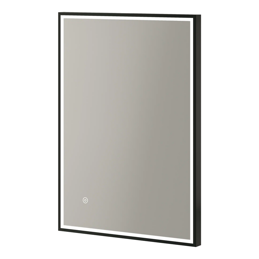 Modern, sleek bathroom mirror with built-in LED lighting for contemporary bathroom designs. Perfect for enhancing space and providing functional illumination in bathrooms.