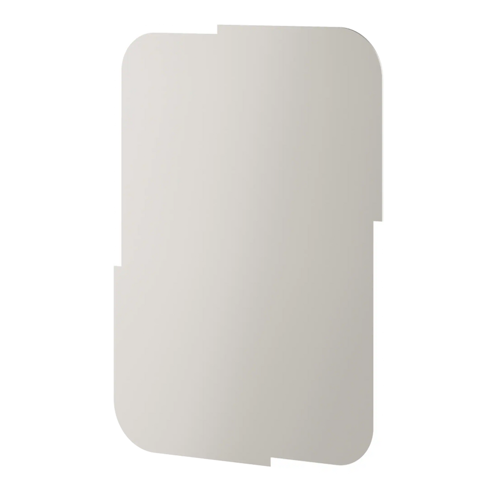 Light grey bathroom mirror with rounded edges for modern bathroom decor, featuring a sleek minimalist design. Perfect for enhancing space and style in contemporary bathrooms.