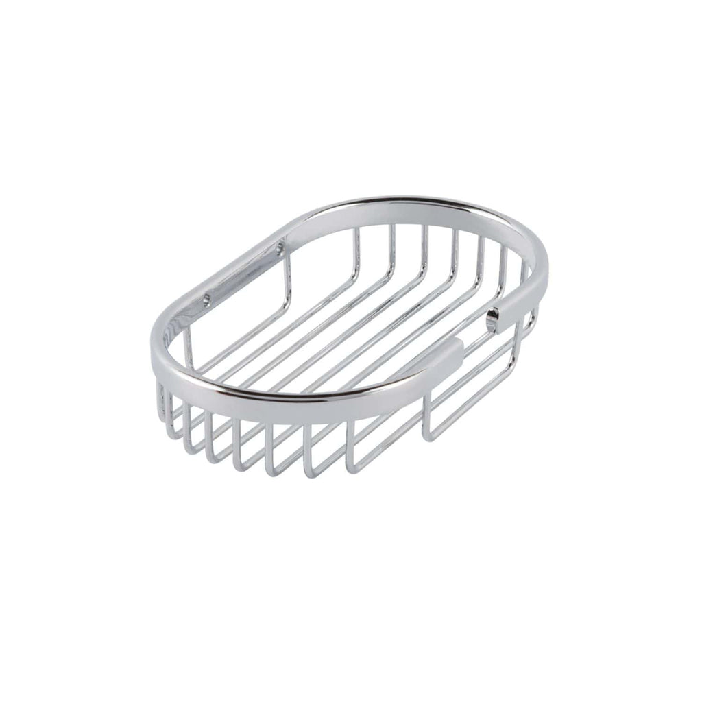 Shower soap dish holder made of chrome-plated metal for easy cleaning and durability, ideal for bathroom storage.