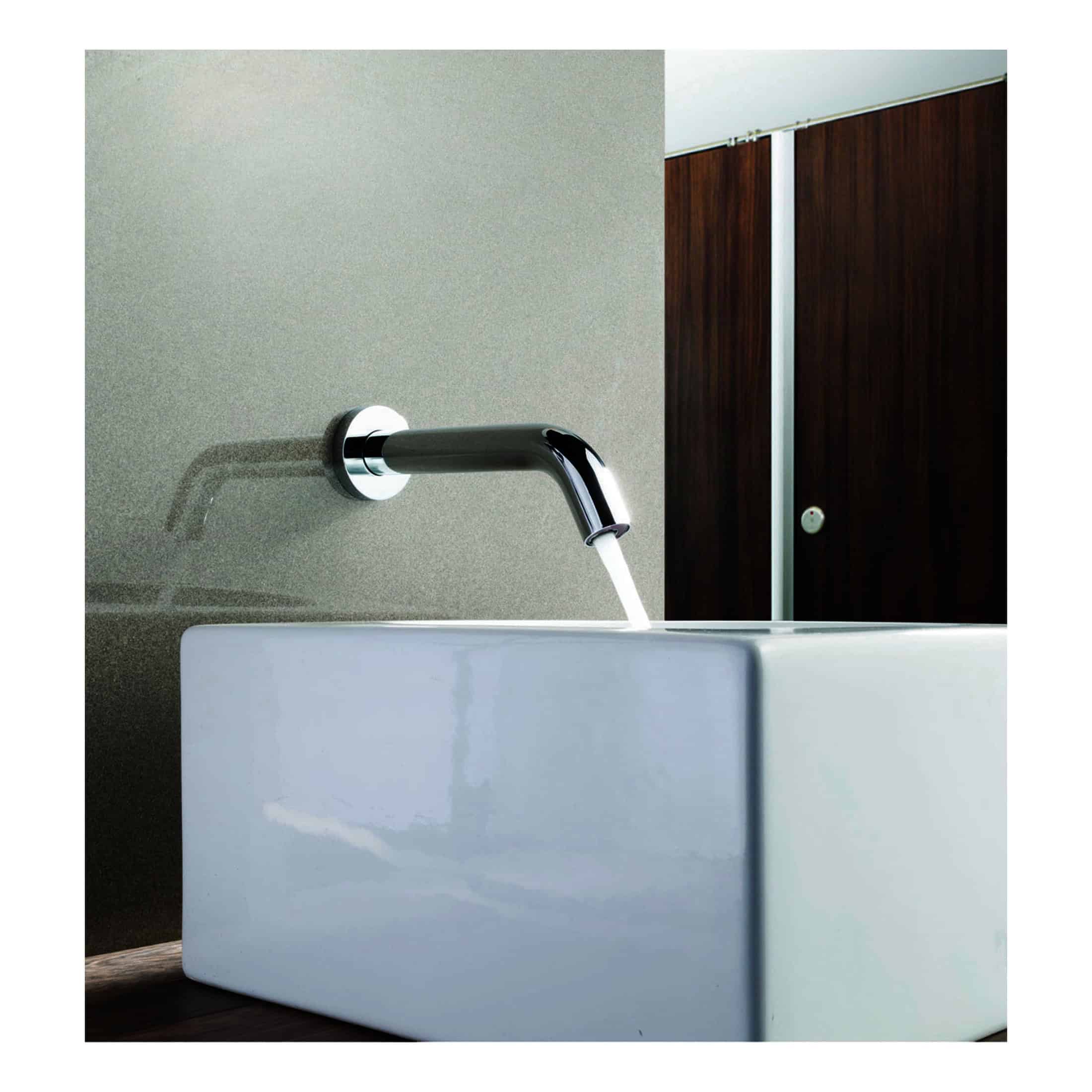 Sleek modern bathroom sink with chrome faucet and minimalist design, showcasing contemporary bathroom fixtures and stylish decor.