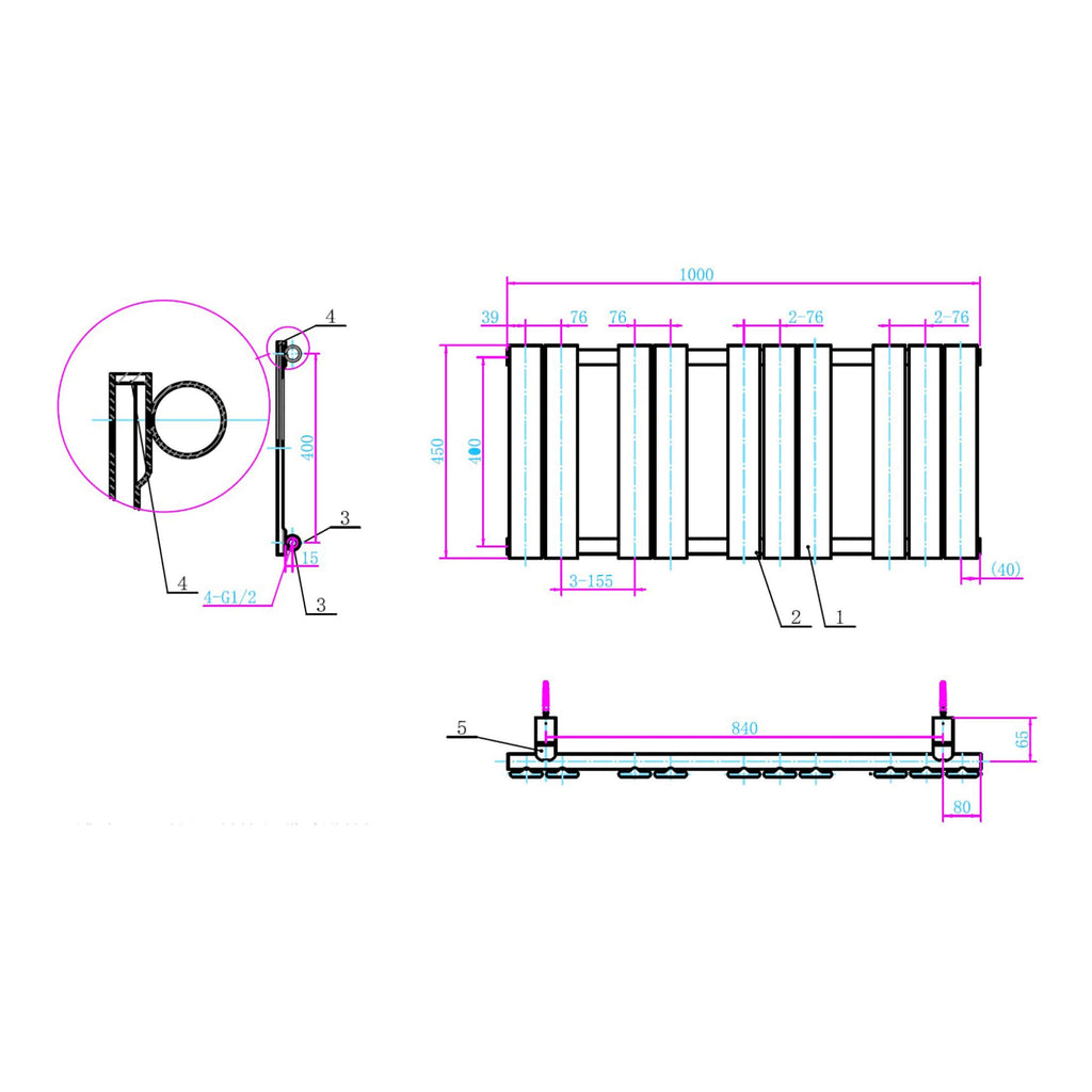 High-quality technical bathroom radiator blueprint with detailed measurements, installation specifications, and design features for modern bathroom heating solutions.