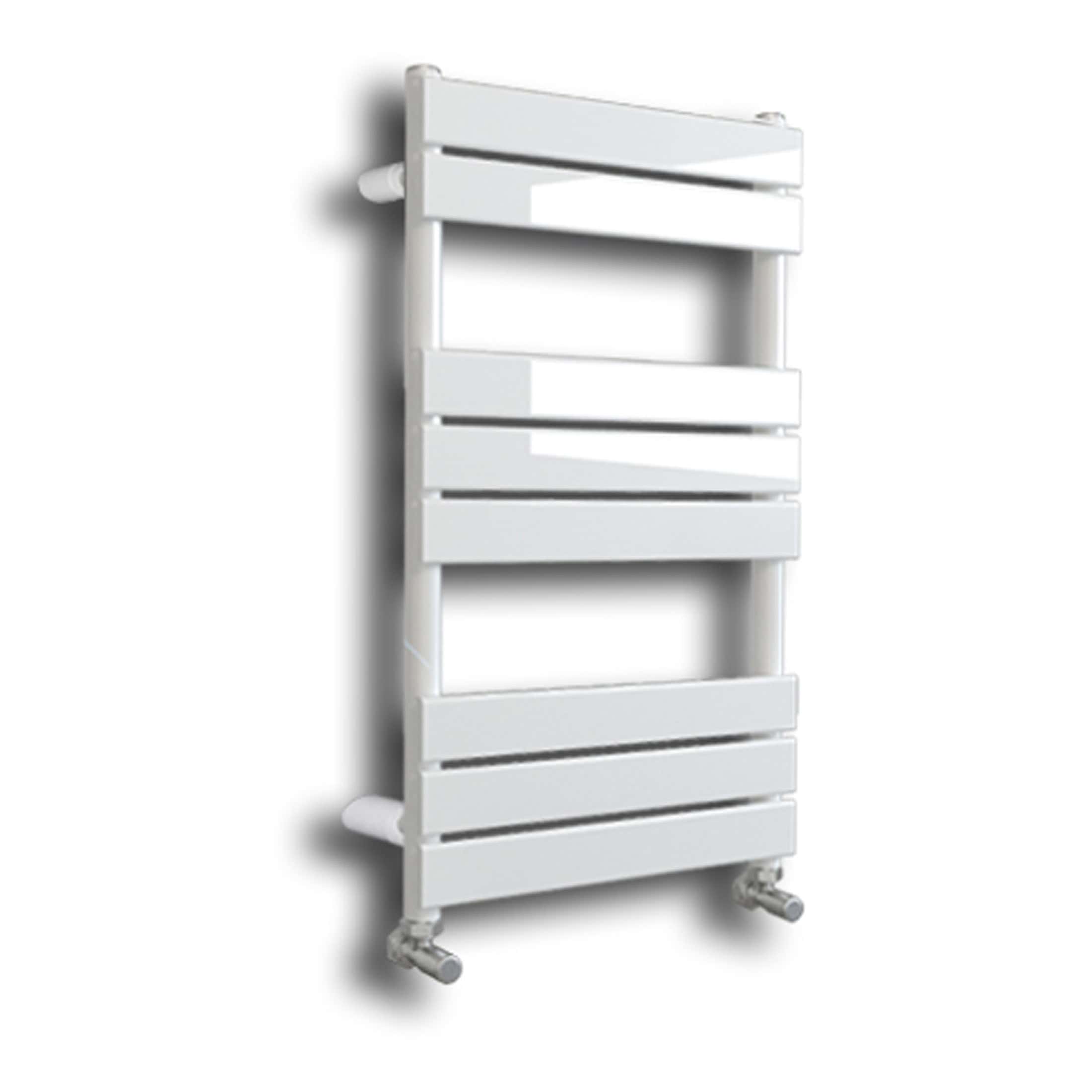 Radiator towel rail for modern bathrooms, white finish, space-saving design, easy to install, ideal for warming towels and adding contemporary style to your bathroom decor.