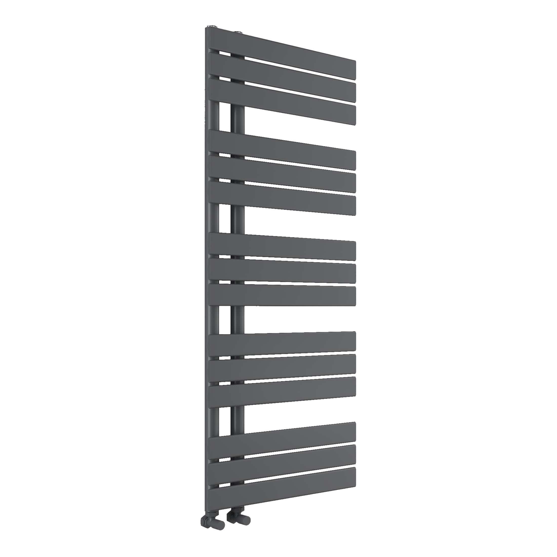 Modern grey towel radiator for stylish Bubly bathrooms, perfect for heating and drying towels in contemporary bathroom designs.