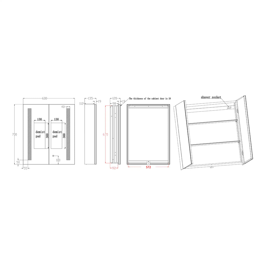 Modern bathroom cabinet design with detailed technical drawings and dimensions, ideal for custom bathroom fittings and storage solutions. Perfect for renovation projects.