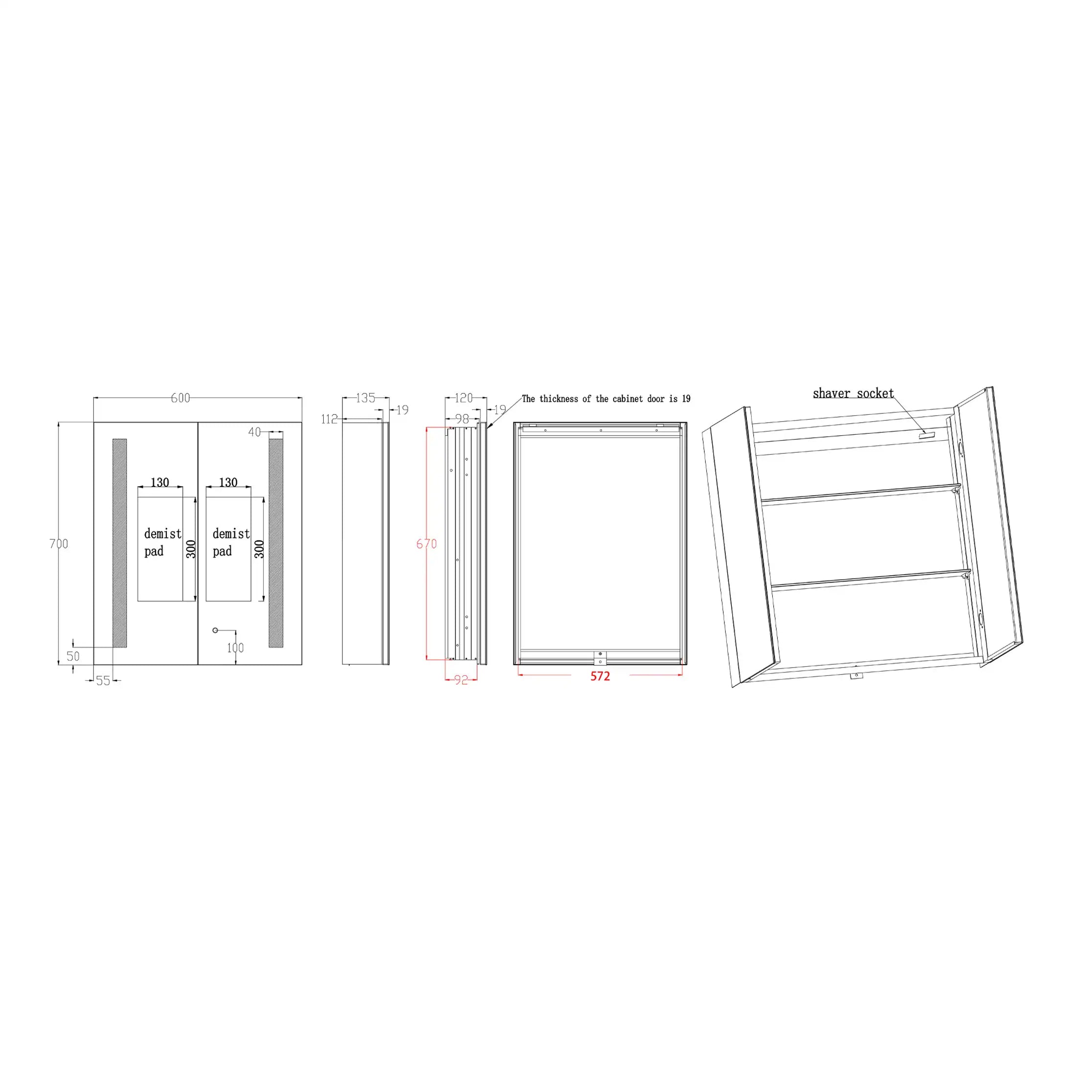 Modern bathroom cabinet design with detailed technical drawings and dimensions, ideal for custom bathroom fittings and storage solutions. Perfect for renovation projects.