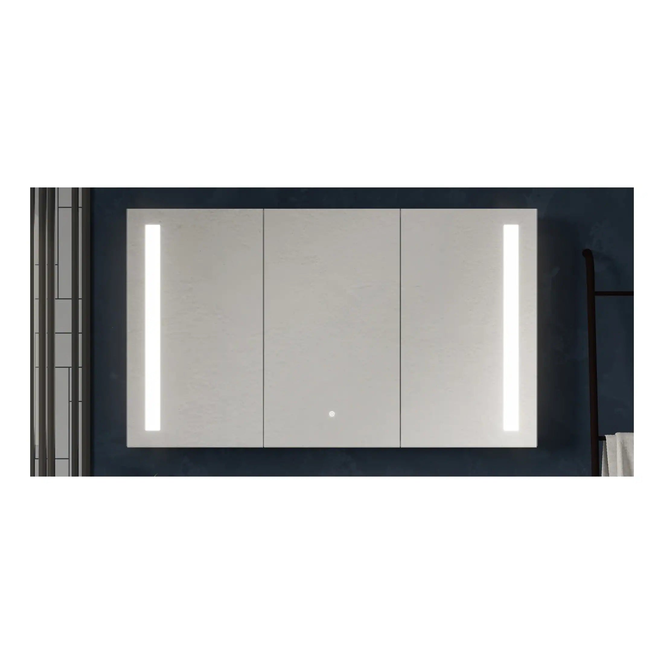 Modern LED backlit bathroom mirror with integrated lighting, sleek design, and touch sensor. Ideal for contemporary bathrooms, offering enhanced illumination and style.