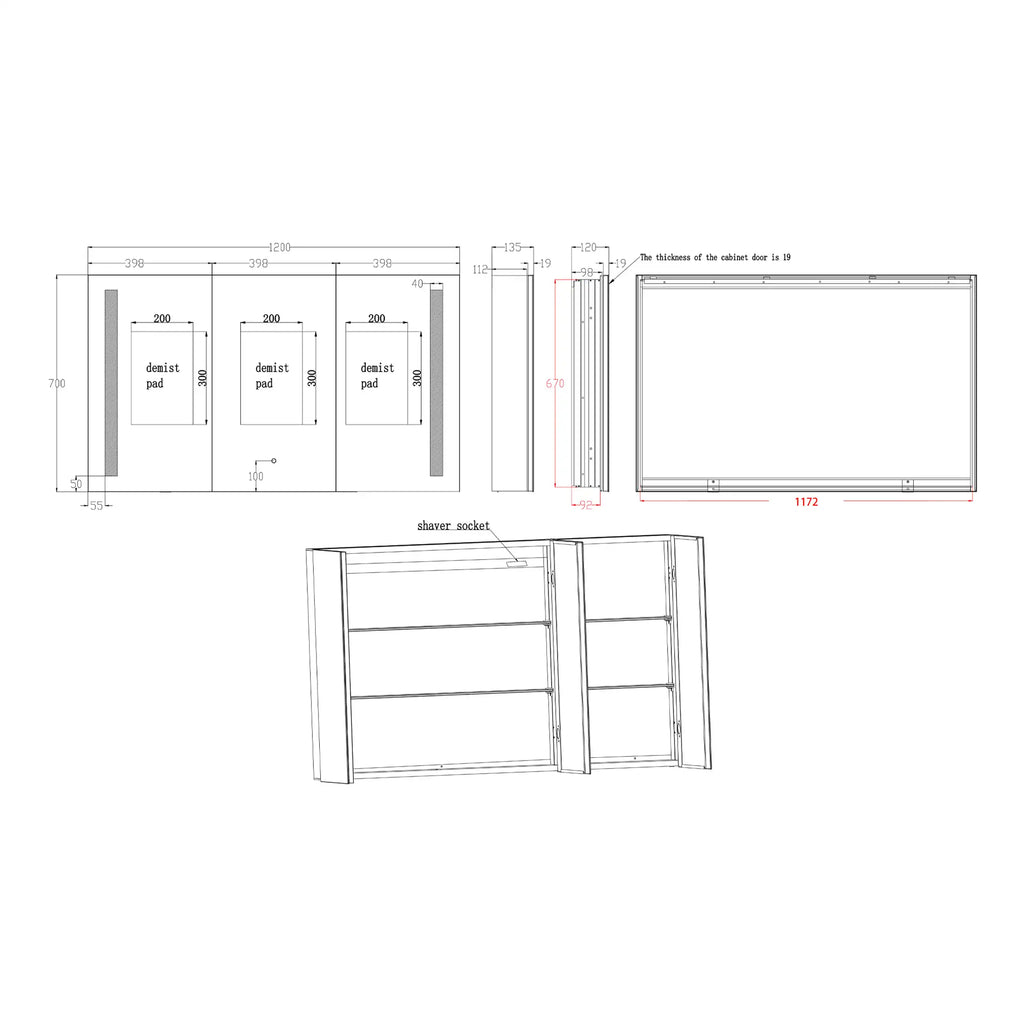 High-quality technical bathroom cabinet design drawing, showcasing detailed measurements and specifications for custom bathroom storage solutions by Bubly Bathrooms in the UK.