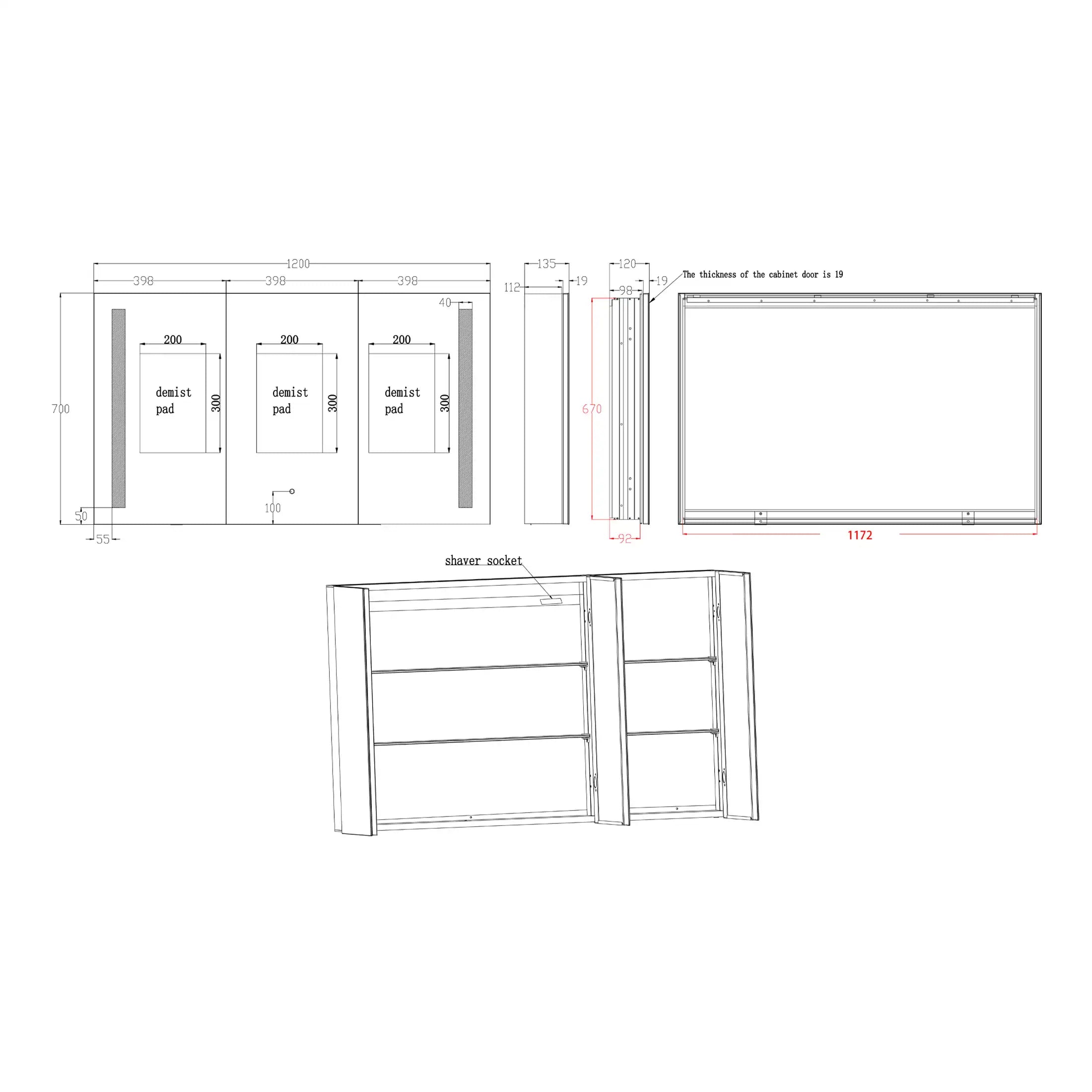 High-quality technical bathroom cabinet design drawing, showcasing detailed measurements and specifications for custom bathroom storage solutions by Bubly Bathrooms in the UK.