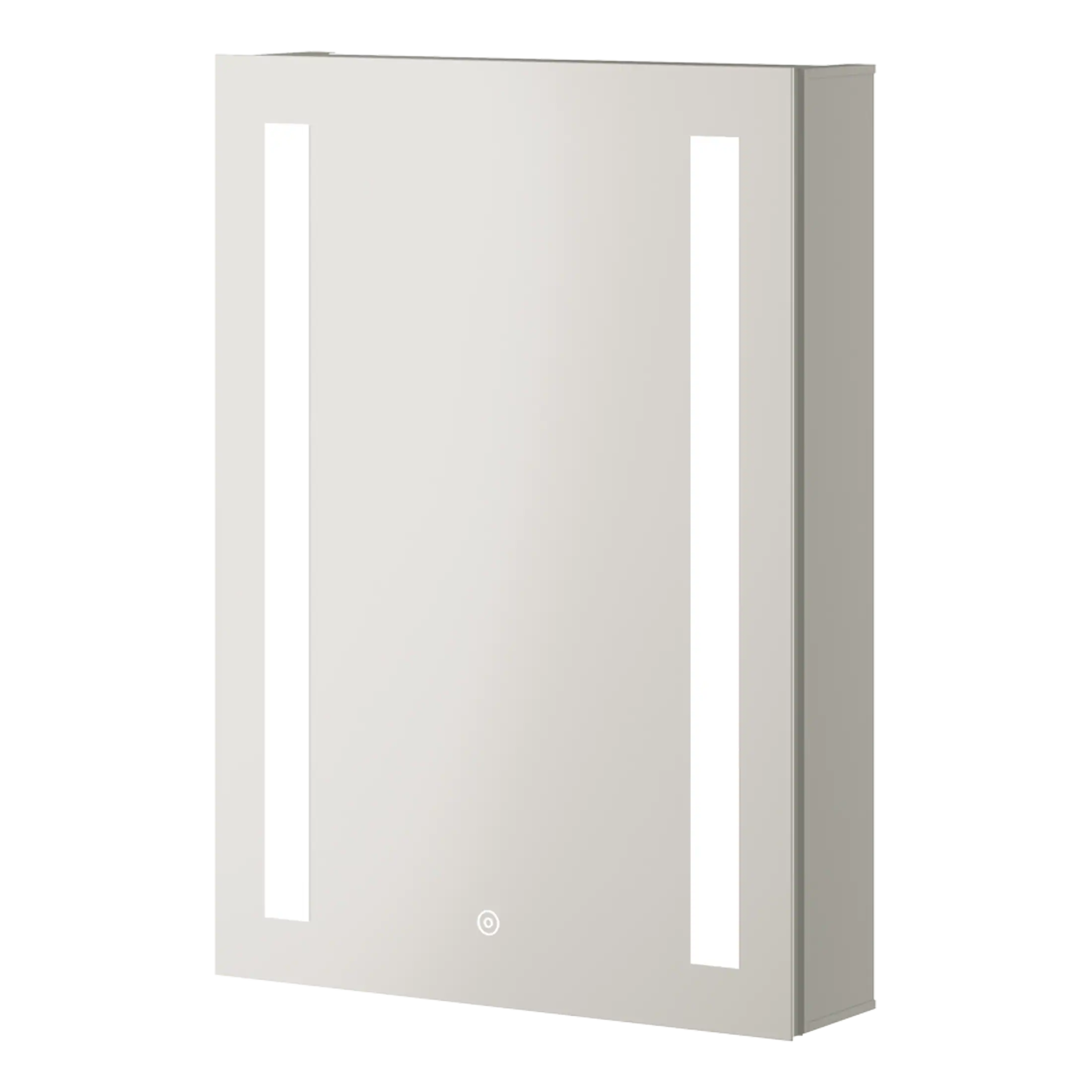 Stylish white bathroom mirror cabinet with LED lighting and sleek modern design, perfect for enhancing bathroom storage and aesthetics.