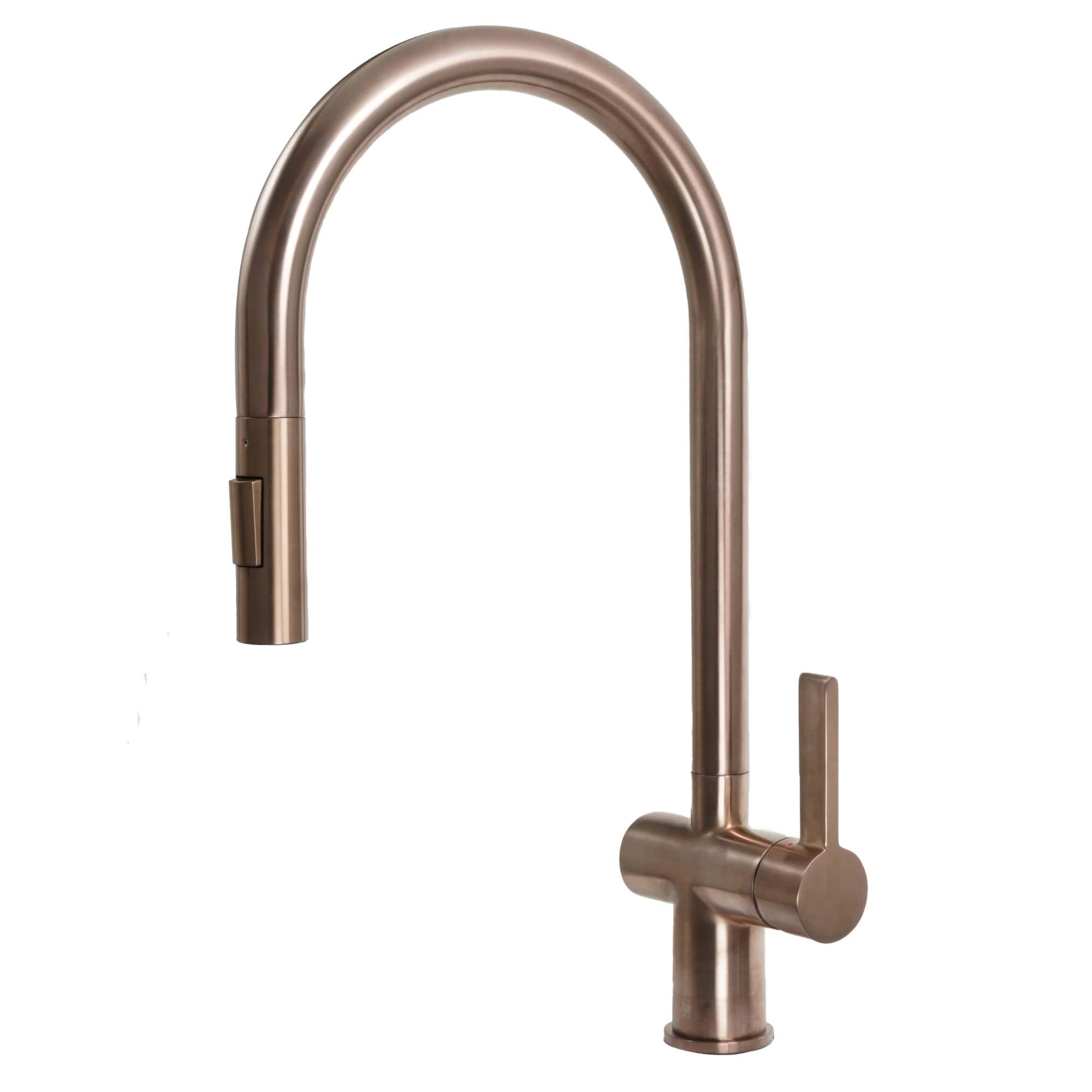 Polished bronze kitchen/ bathroom mixer tap with high-arc spout and single lever for easy temperature control. Perfect for modern bathroom renovations and durable for daily use.