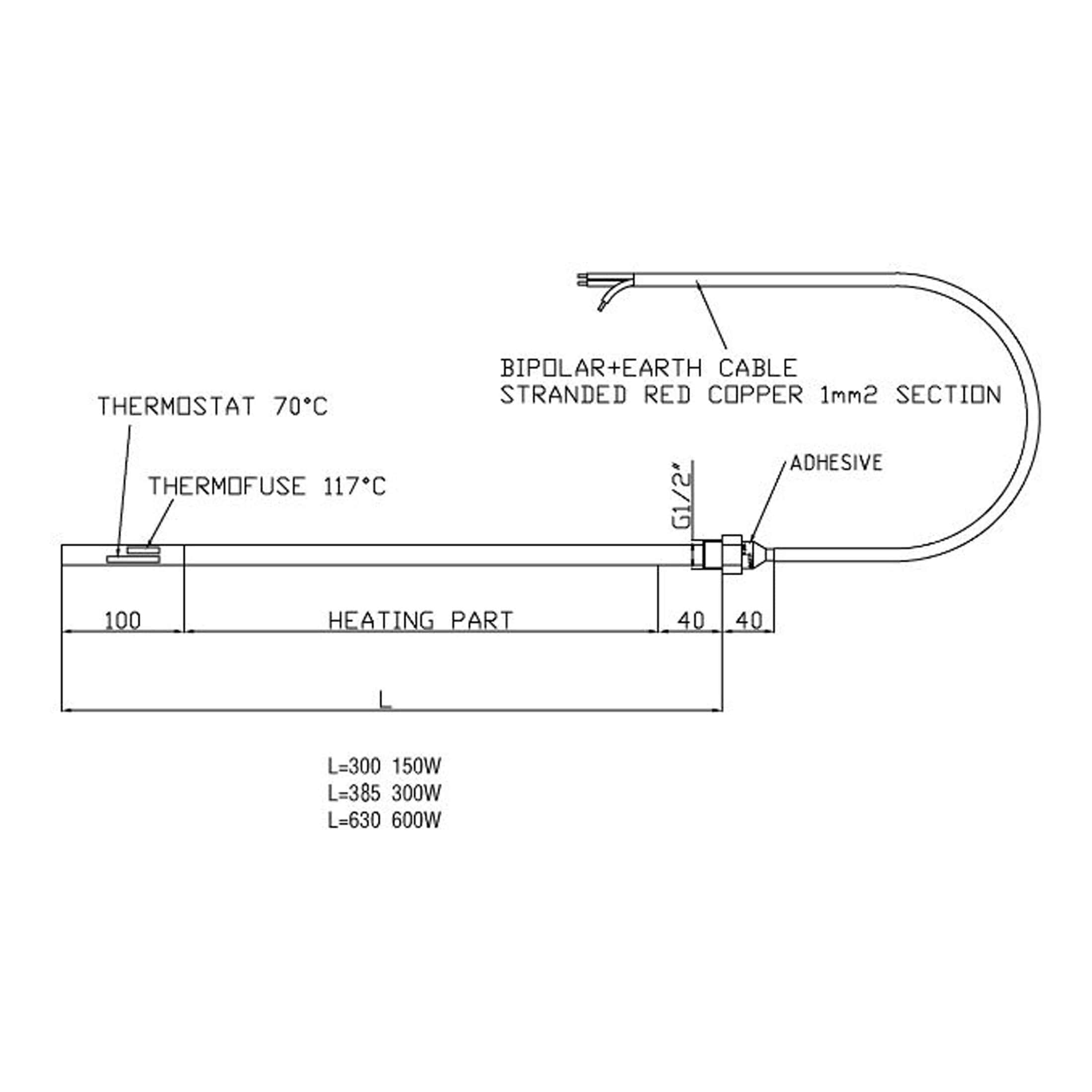 Flexible bathroom underfloor heating pipe diagram with temperature specifications and electrical connections for efficient thermal management.