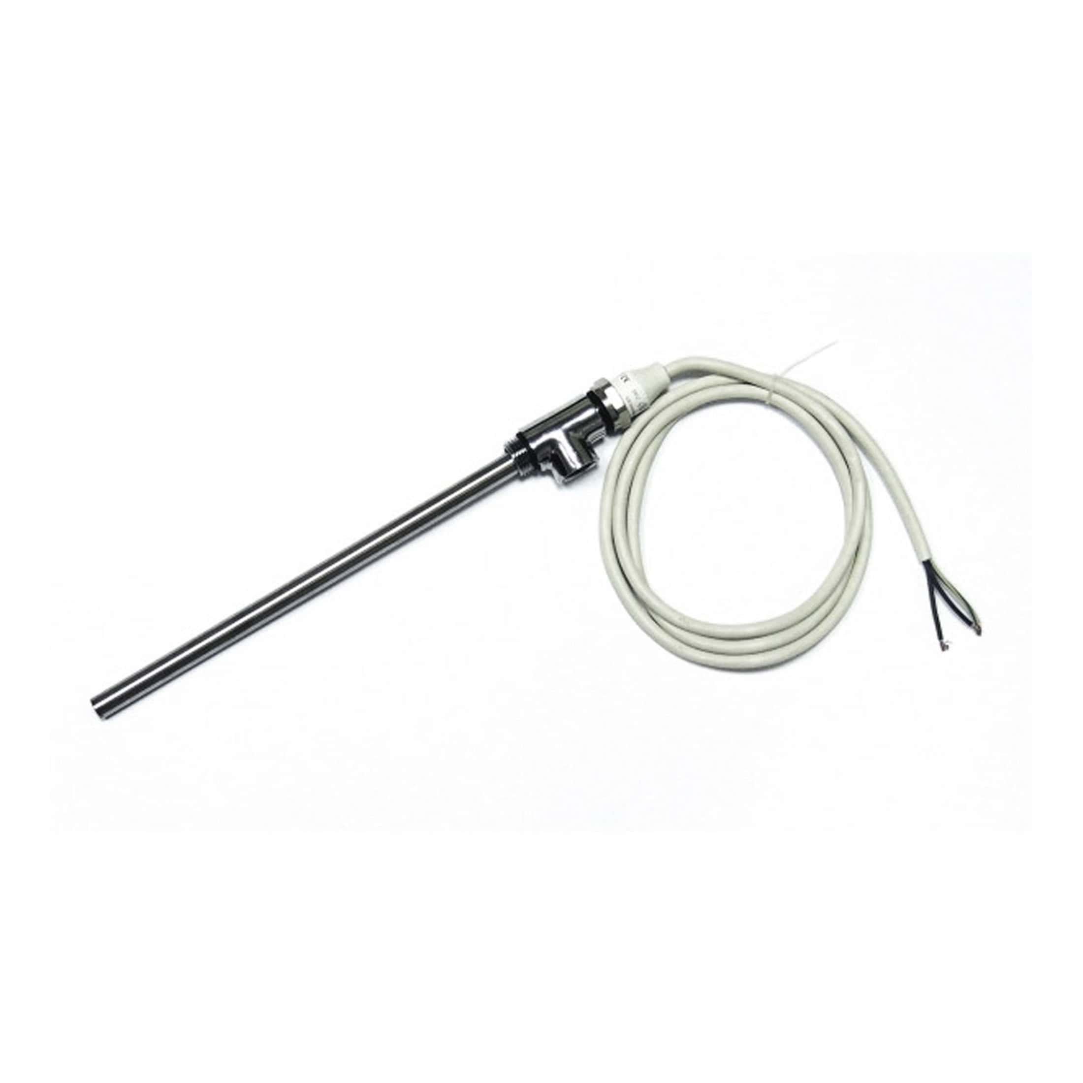 Flexible heating element with stainless steel tube and electrical connection for bathroom appliances.