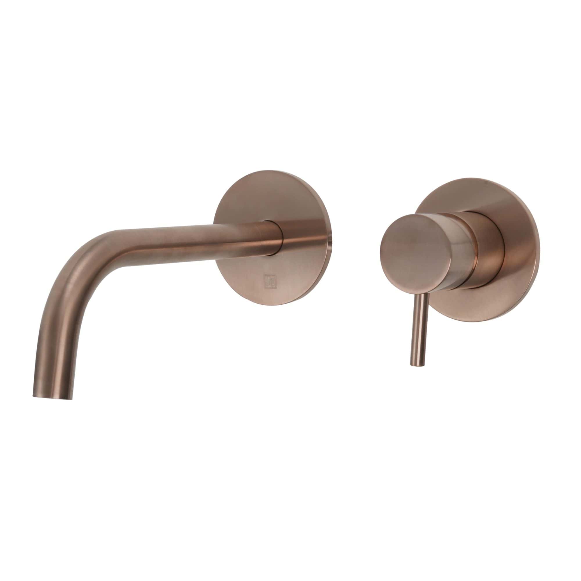 Sleek wall-mounted brushed nickel bathroom tap and handle set, modern design for stylish bathroom fixtures and easy water control, perfect for contemporary bathroom upgrades.