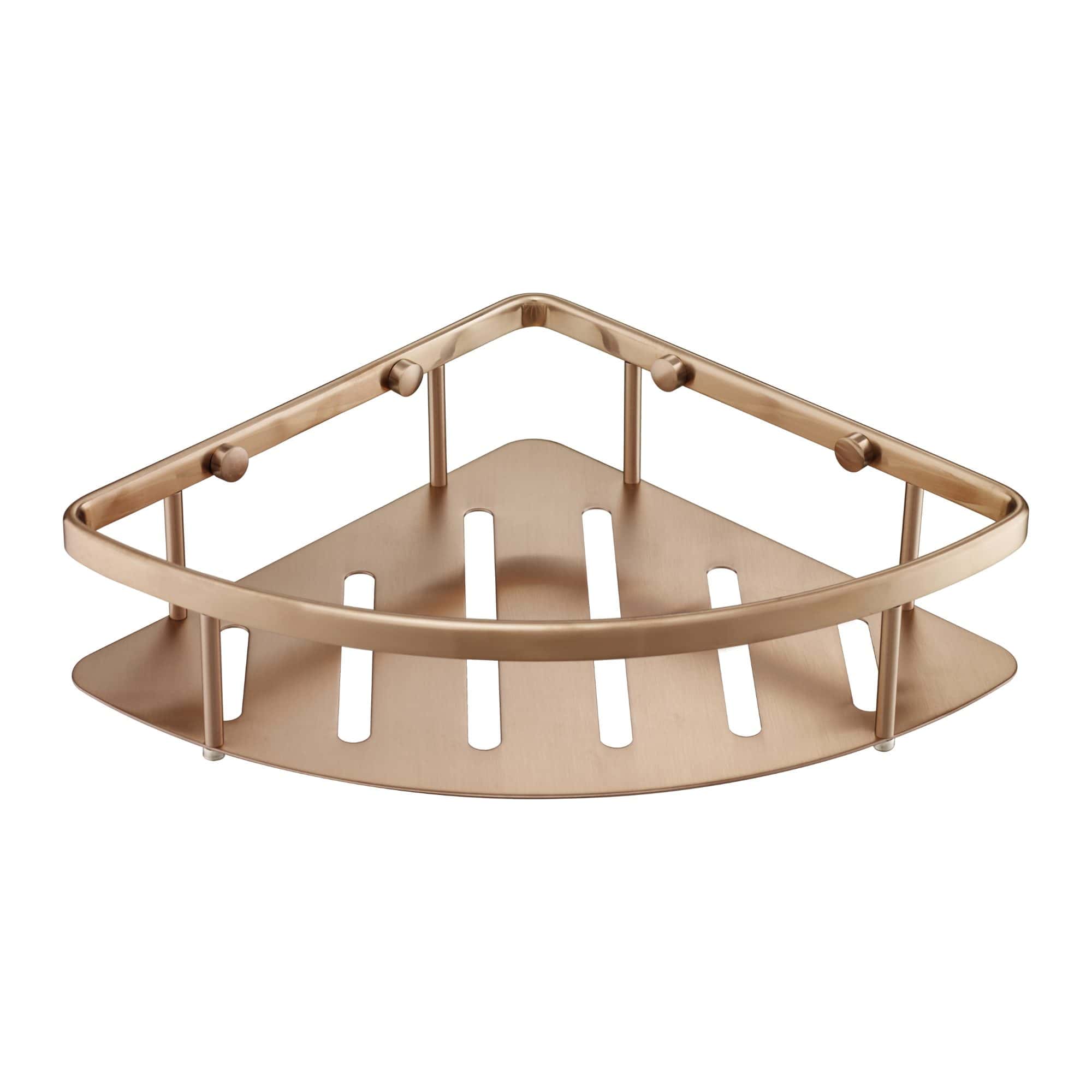 Shower caddy for bathroom storage, ideal for organising toiletries in a modern gold finish, fitting seamlessly into contemporary bathroom decor.