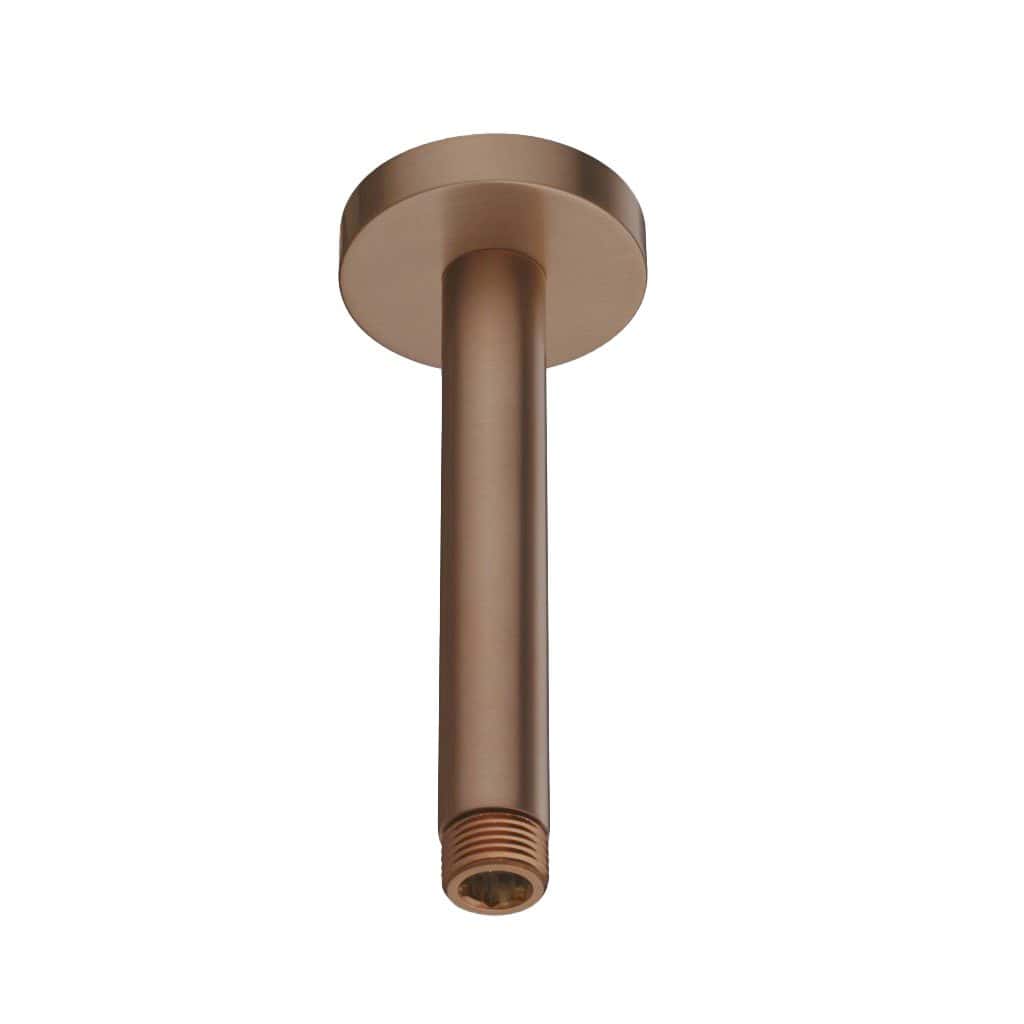 Shower arm bronze finish for modern Bubly Bathrooms, ideal for sleek bathroom design and fixtures, durable and stylish shower accessories, enhances bathroom aesthetics.