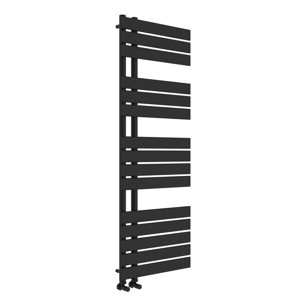 Black modern heated towel rail for bathrooms by Bubly Bathrooms, ideal for contemporary wet rooms and enhancing bathroom style.