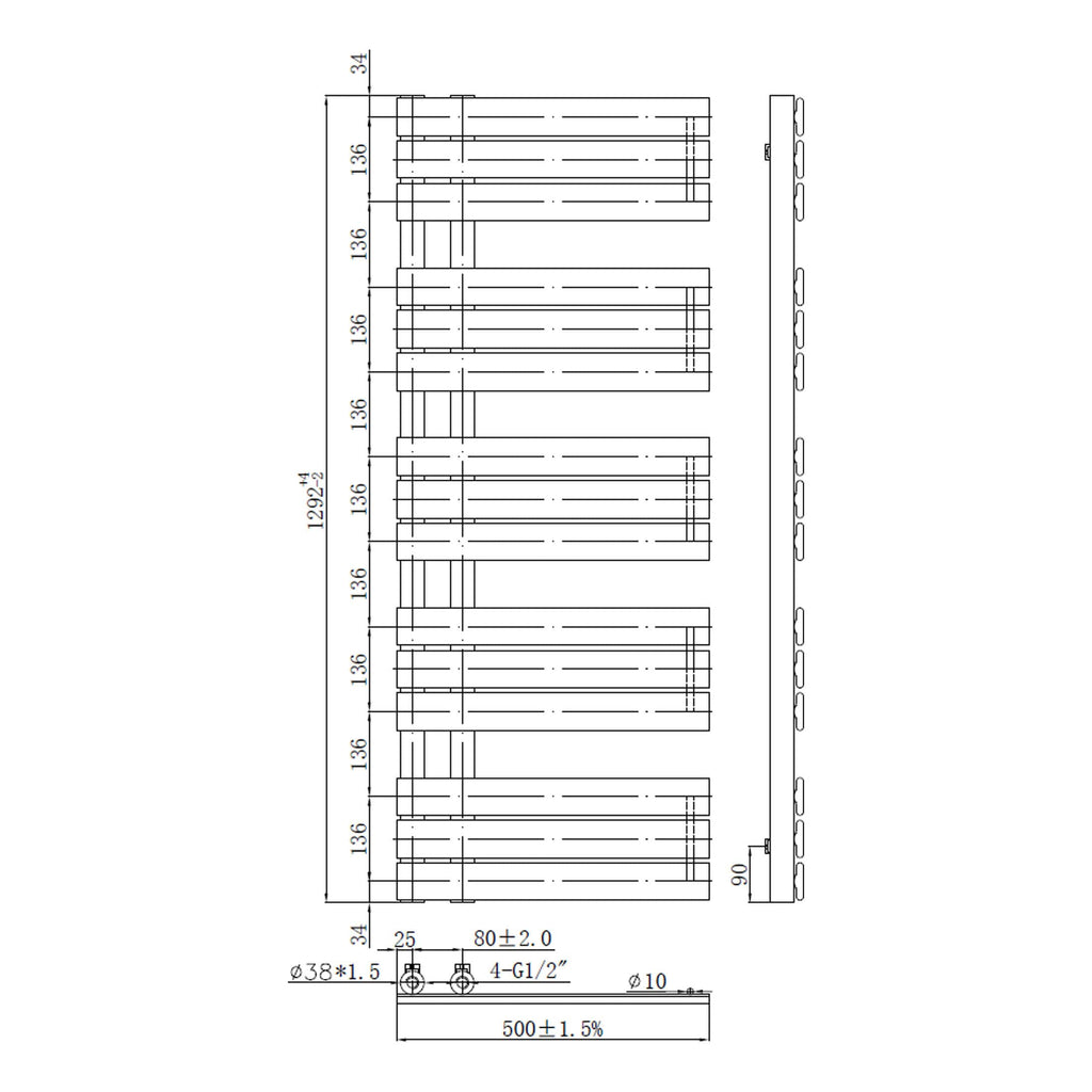 Elegant modern radiator design with multiple horizontal panels, perfect for contemporary bathrooms, featuring precise technical specifications and durable materials for efficient heating.