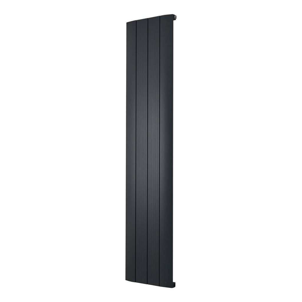 Black vertical radiator for modern bathroom heating and decor, sleek design, durable finish, ideal for contemporary Bubly Bathrooms installations, energy-efficient and stylish.