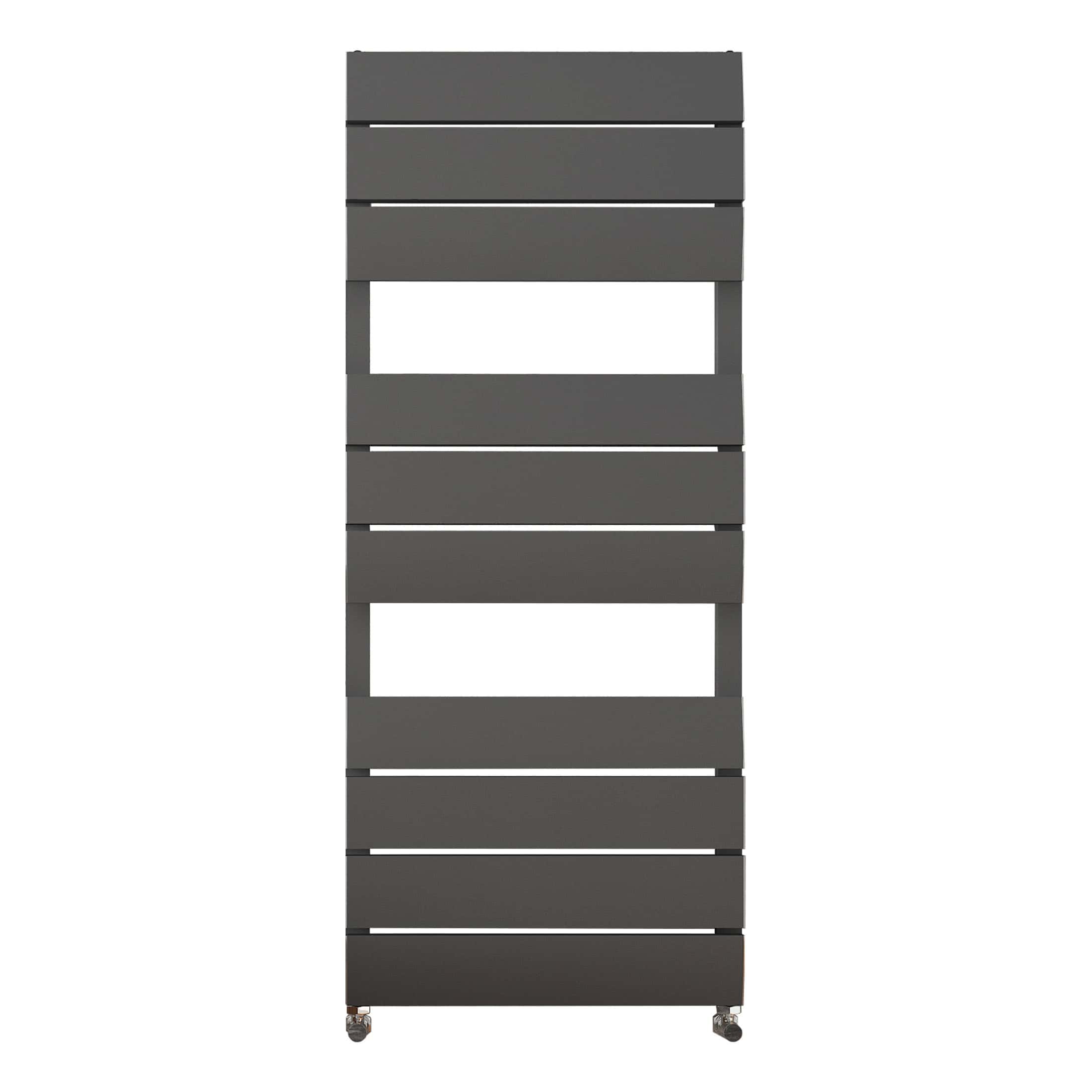 Stylish grey bathroom storage trolley with multiple slatted shelves and wheels, perfect for organising bathroom essentials and enhancing modern bathroom decor.