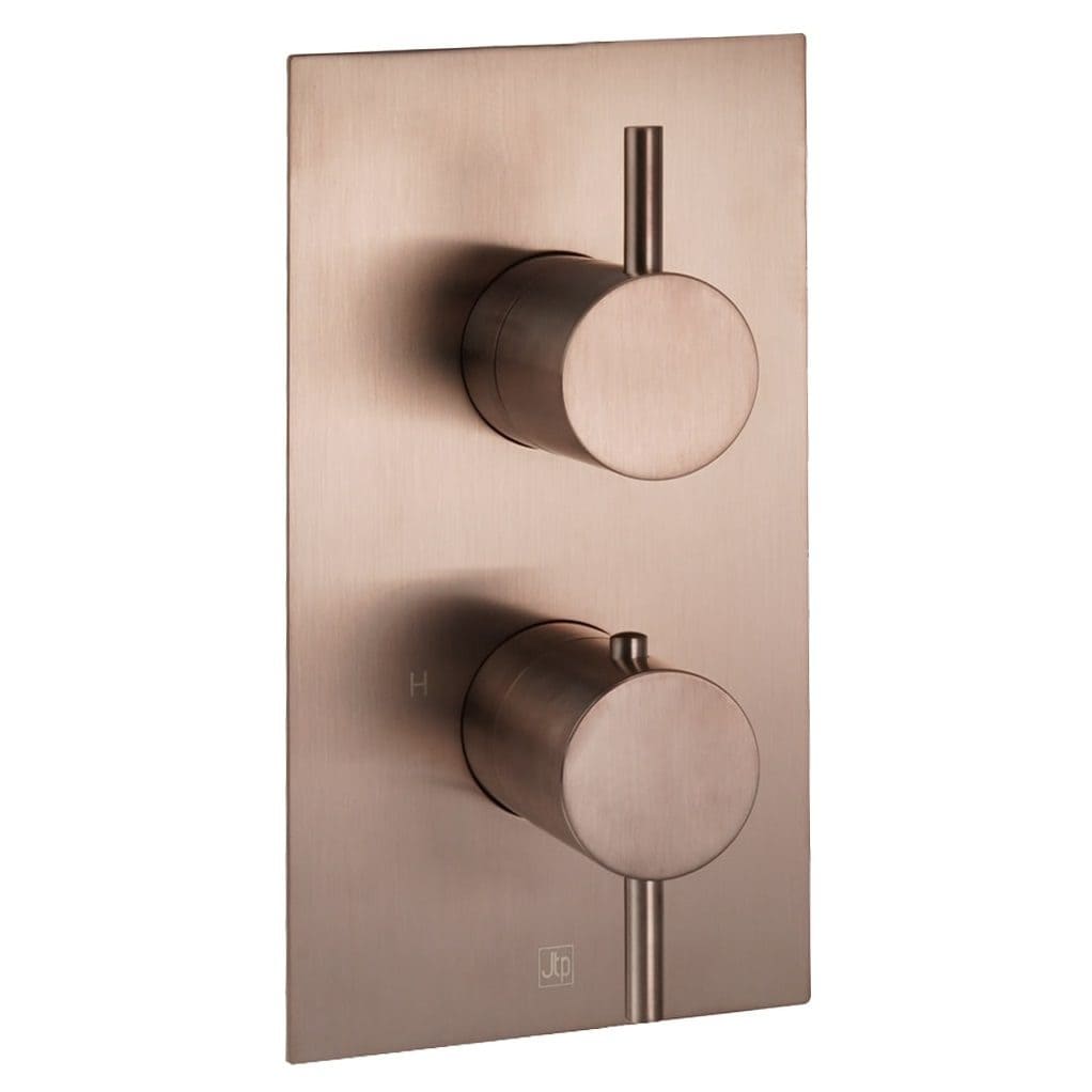 Sleek modern shower thermostat control panel with brushed nickel finish, ideal for luxurious bathroom upgrades and precise temperature management.
