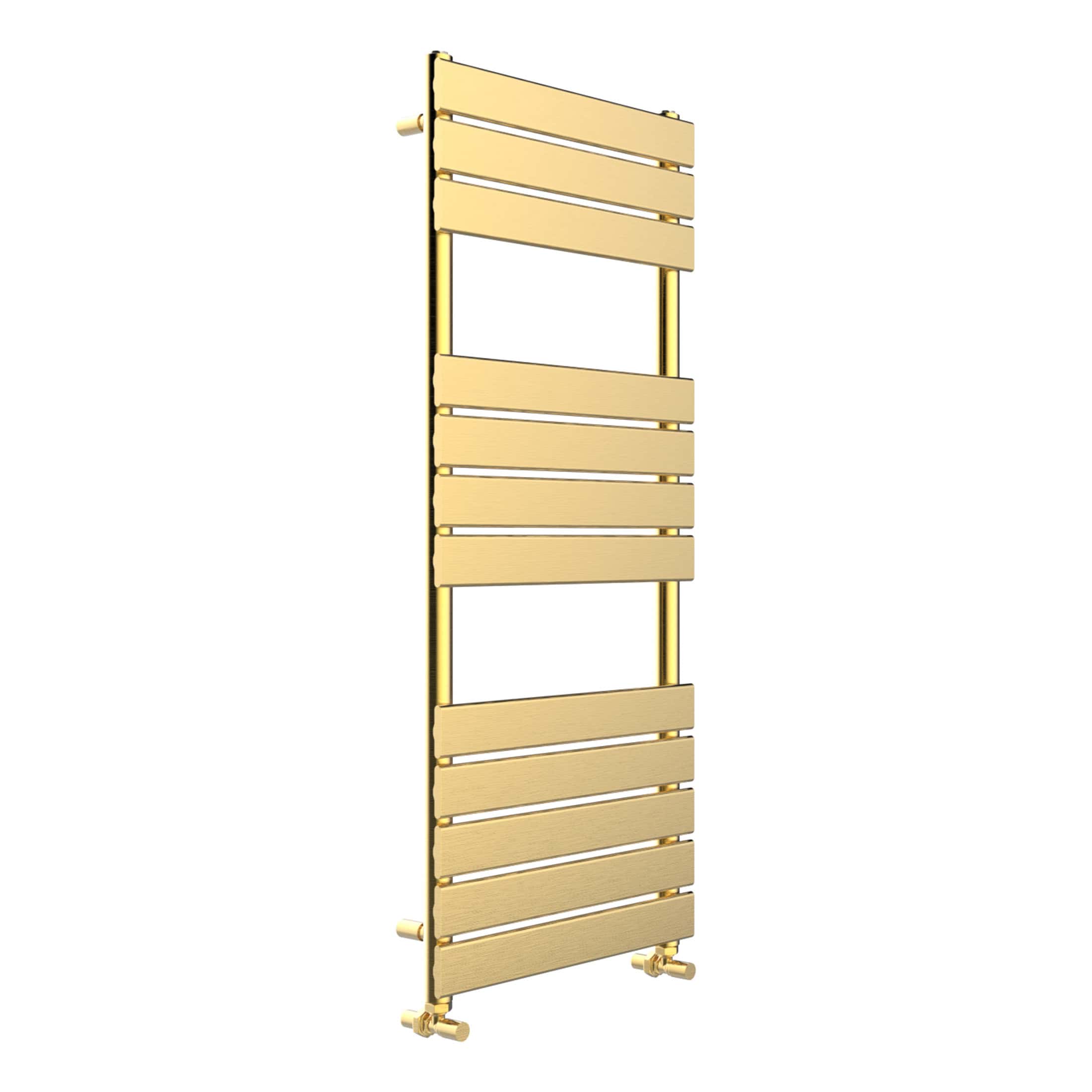 Luxurious gold towel radiator for modern bathrooms, featuring a sleek ladder design to add elegance and warmth to your Bubly bathroom space. Perfect for towel drying and heating.