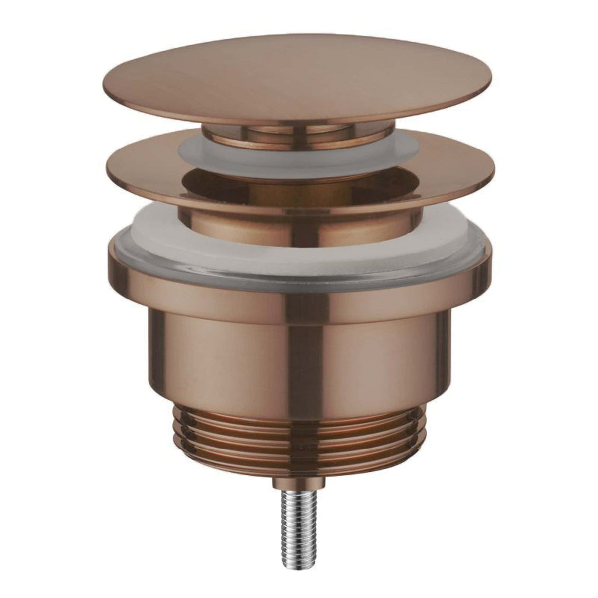Shower drain assembly in brushed bronze finish with multiple adjustable covers, designed for modern bathroom drainage solutions.