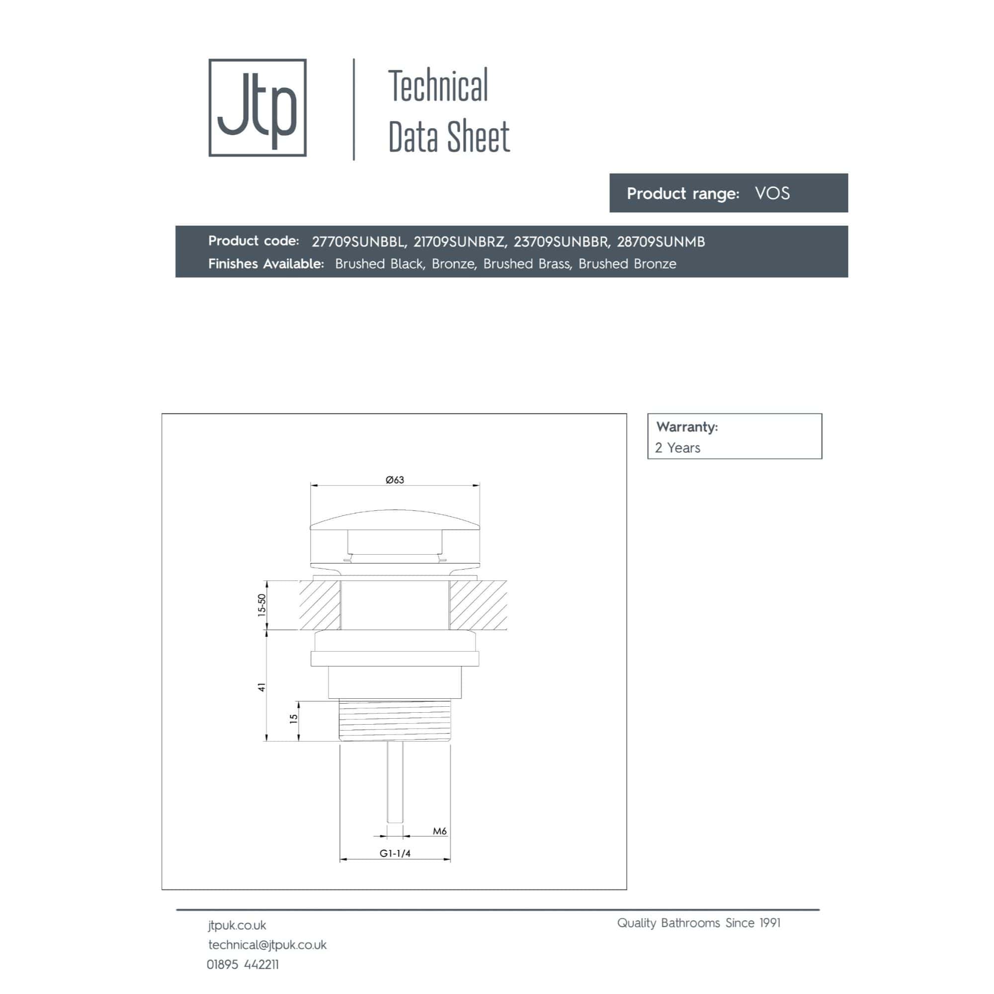 High-quality technical diagram of Bubly Bathrooms VOS product type with detailed measurements and specifications, ideal for bathroom installation and plumbing projects.